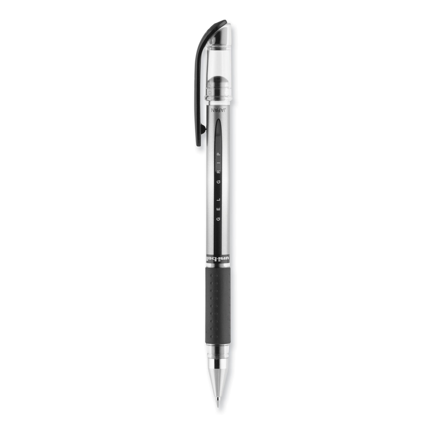 uniball® Signo GRIP Gel Pen, Stick, Medium 0.7 mm, Black Ink, Clear/Black/Silver Barrel, Dozen