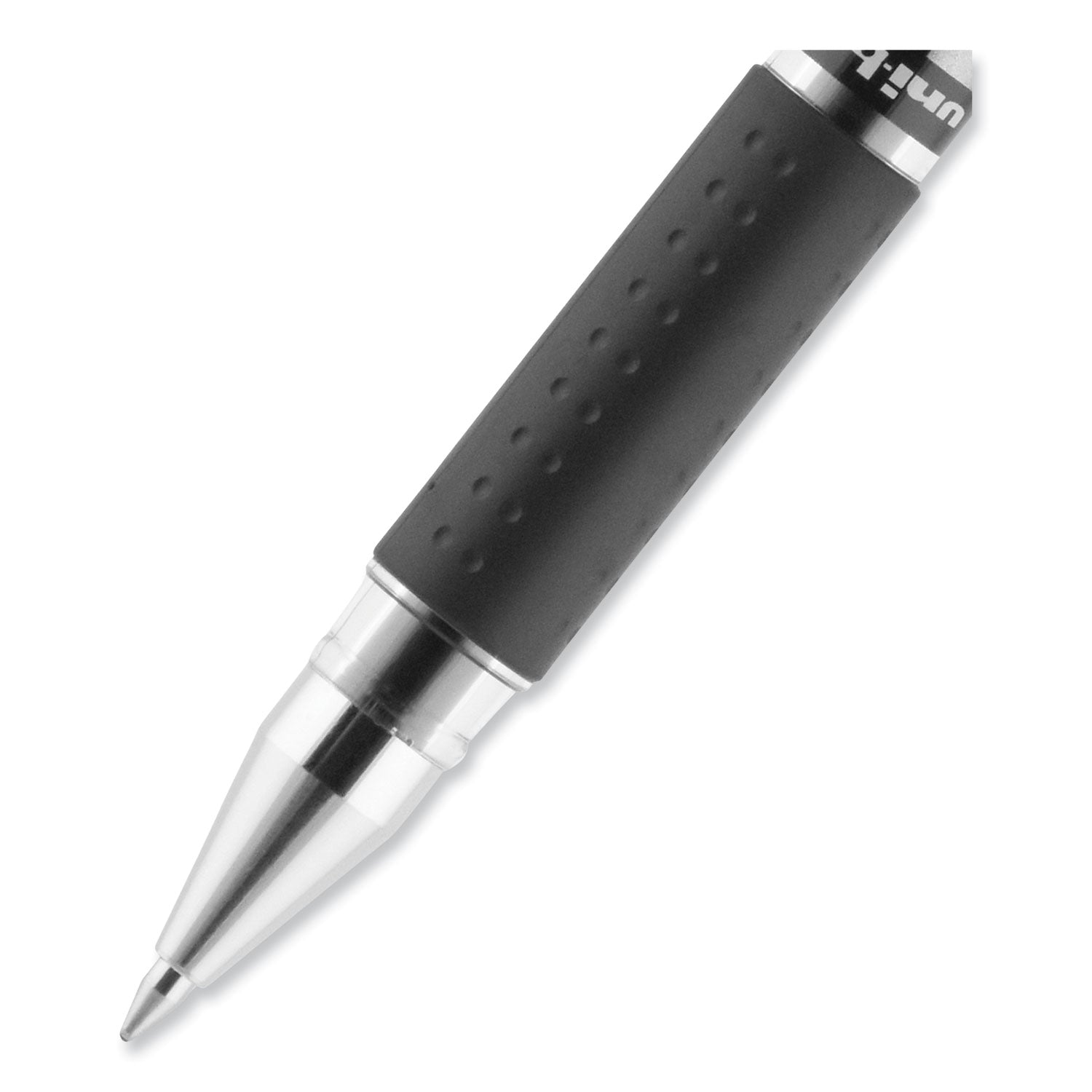 uniball® Signo GRIP Gel Pen, Stick, Medium 0.7 mm, Black Ink, Clear/Black/Silver Barrel, Dozen