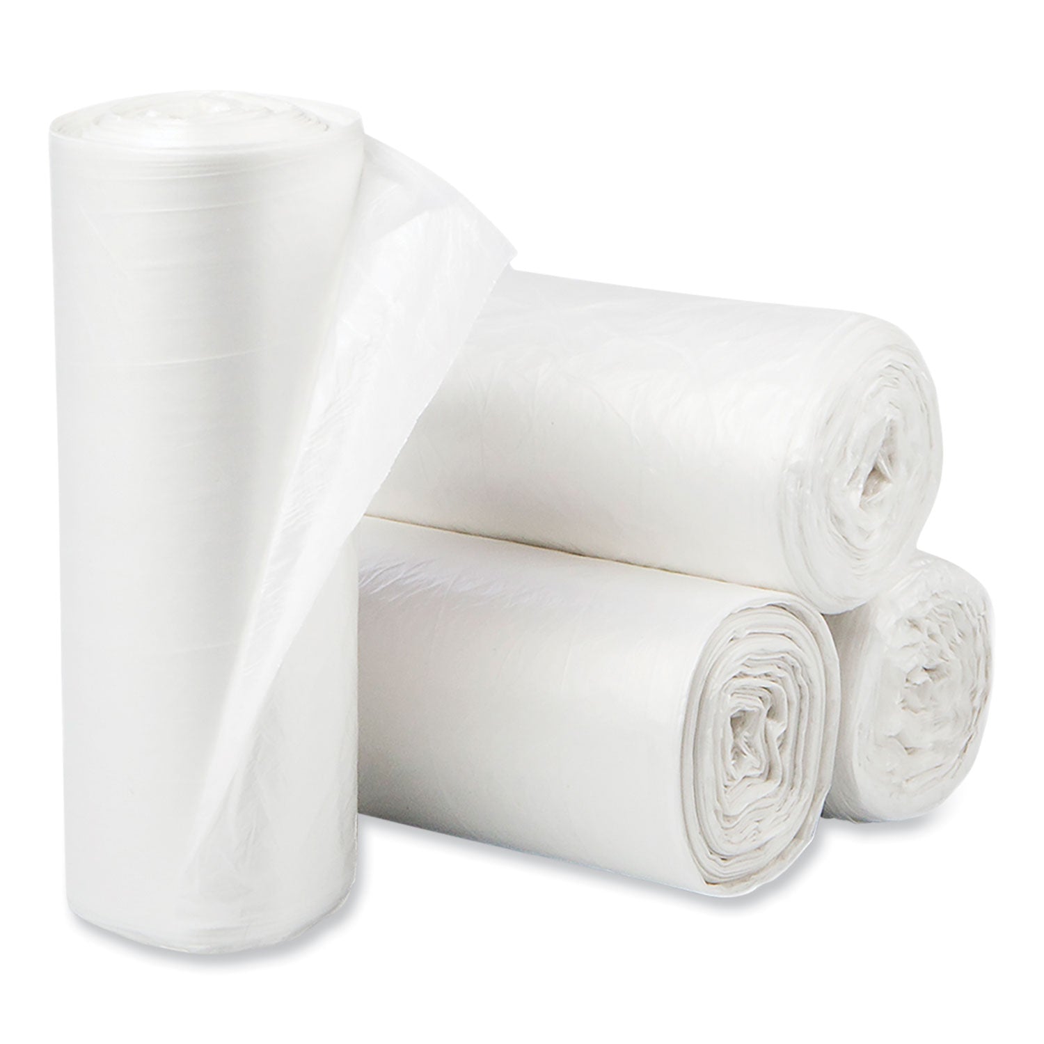 Pitt Plastics Eco Strong Plus Can Liners, 60 gal, 16 mic, 38" x 58", Natural, Perforated Roll, 200/Carton