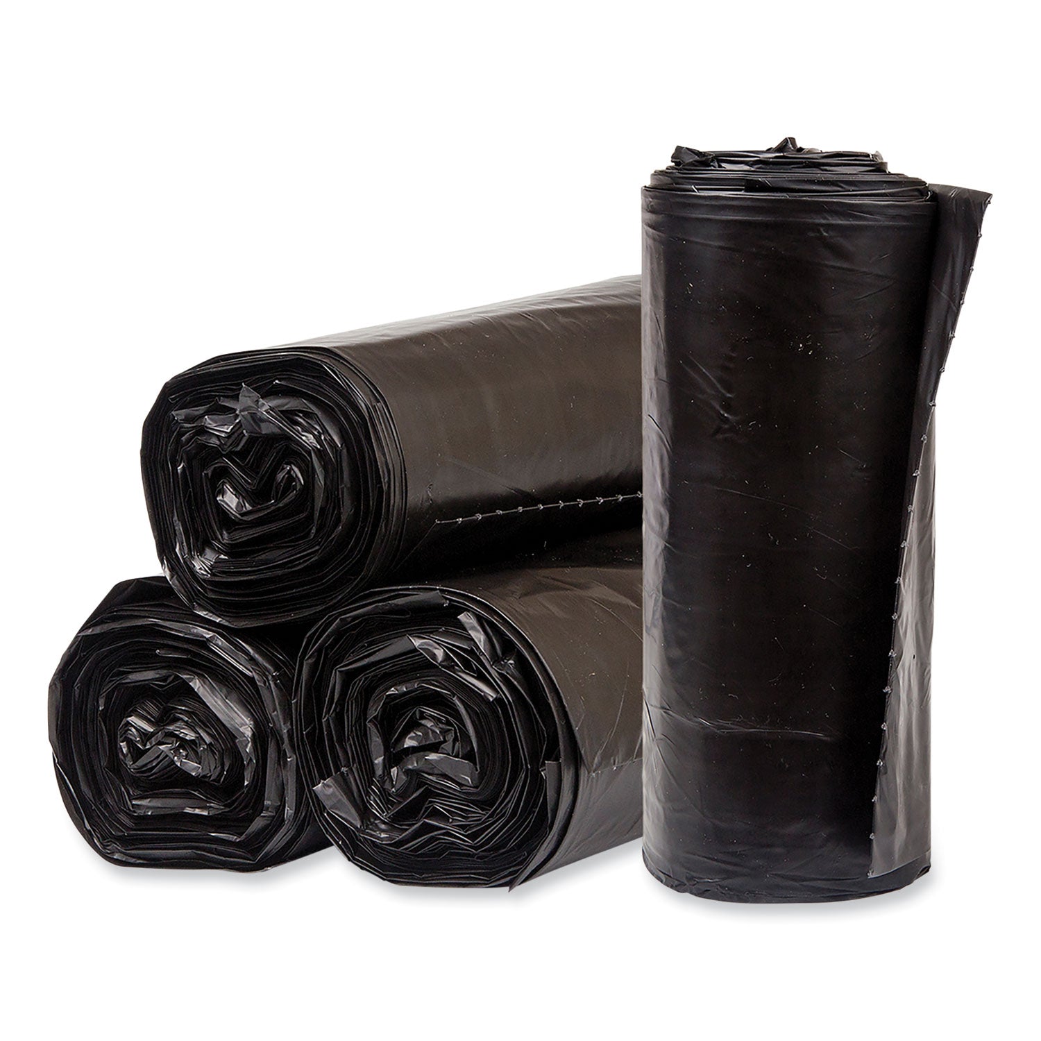 Eco Strong Plus Can Liners, 40 gal, 1.7 mil, 40" x 46", Black, Perforated Roll, 100/Carton