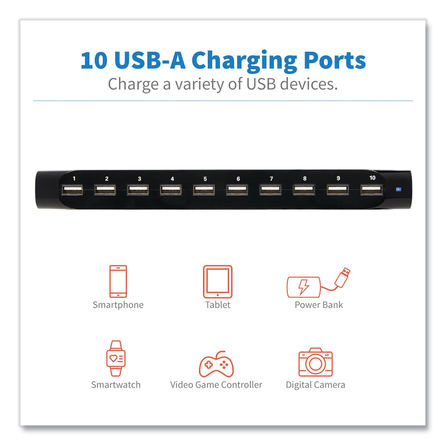 Tripp Lite by Eaton Desktop Charging Station with Adjustable Storage, 10 Devices, 9.4 x 4.7 x 1, Black