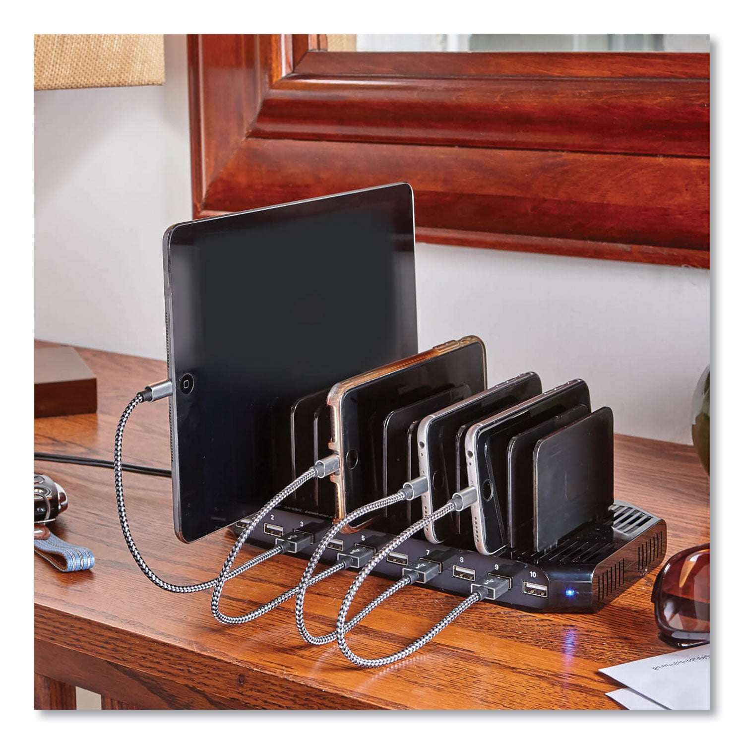 Tripp Lite by Eaton Desktop Charging Station with Adjustable Storage, 10 Devices, 9.4 x 4.7 x 1, Black