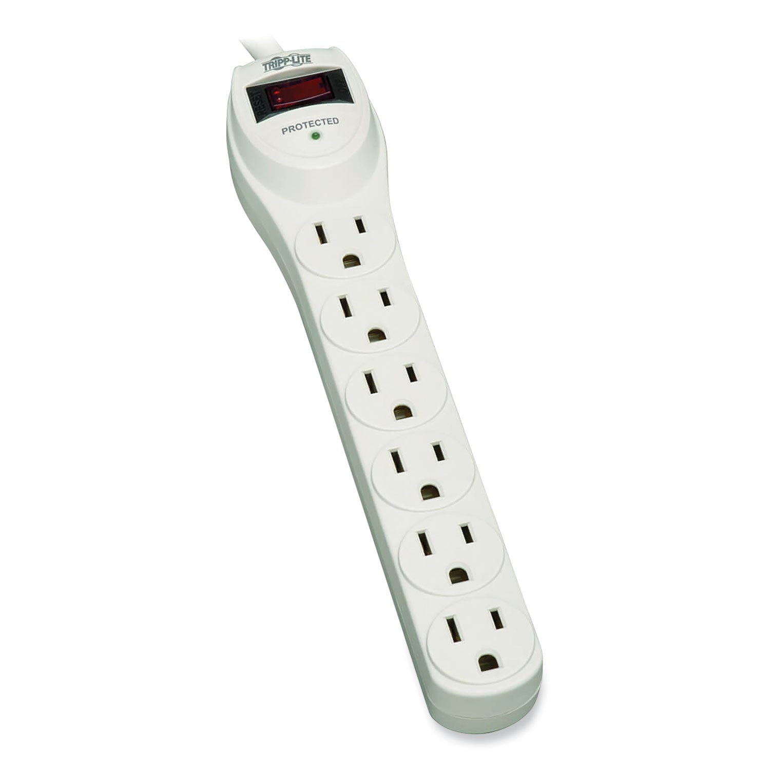 Protect It! Home Computer Surge Protector, 6 AC Outlets, 2 ft Cord, 180 J, Light Gray