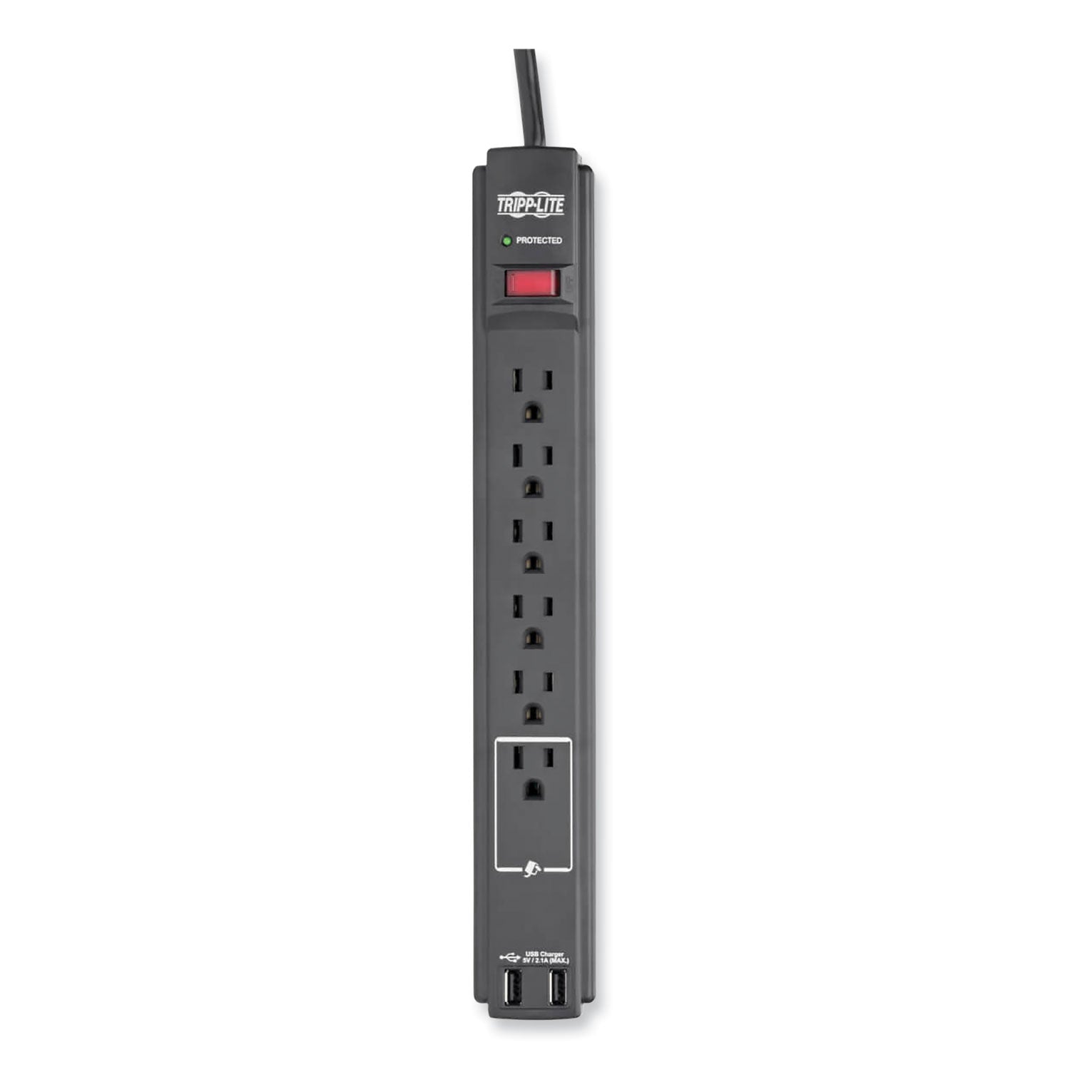 Tripp Lite by Eaton Protect It! Surge Protector, 6 AC Outlets/2 USB Ports, 6 ft Cord, 990 J, Black