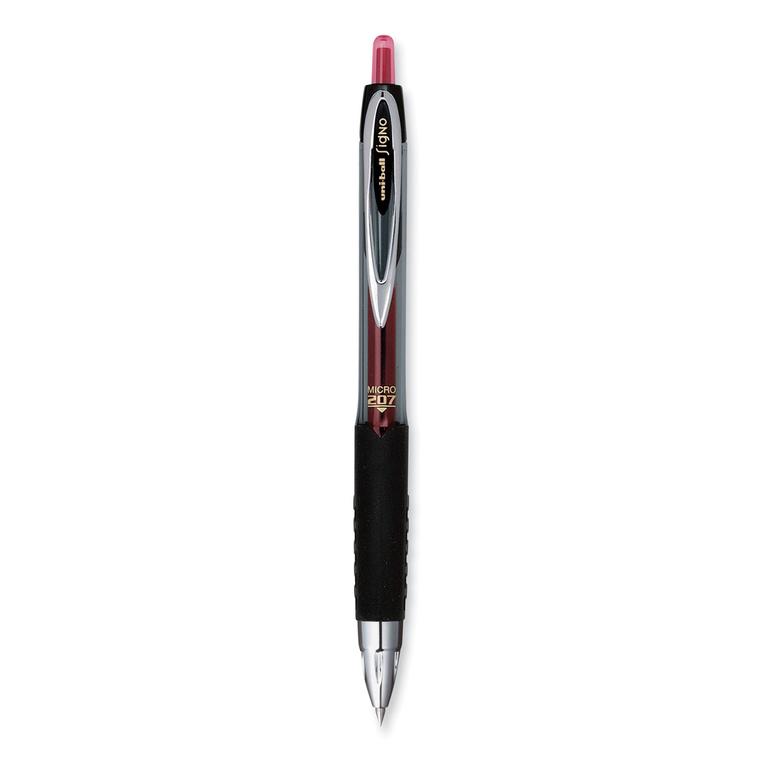 uniball® Signo 207 Gel Pen, Retractable, Fine 0.5 mm, Red Ink, Smoke/Black/Red Barrel, Dozen