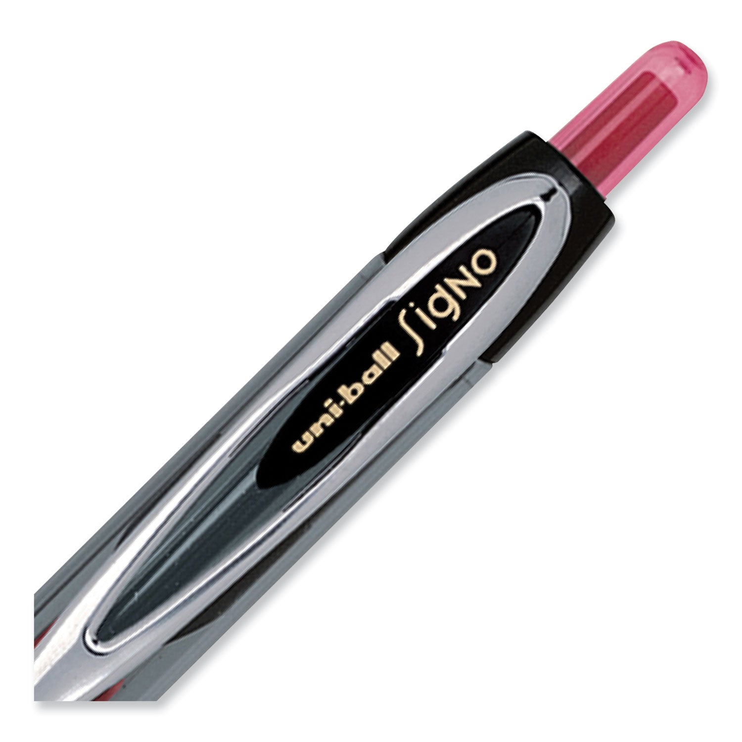 uniball® Signo 207 Gel Pen, Retractable, Fine 0.5 mm, Red Ink, Smoke/Black/Red Barrel, Dozen