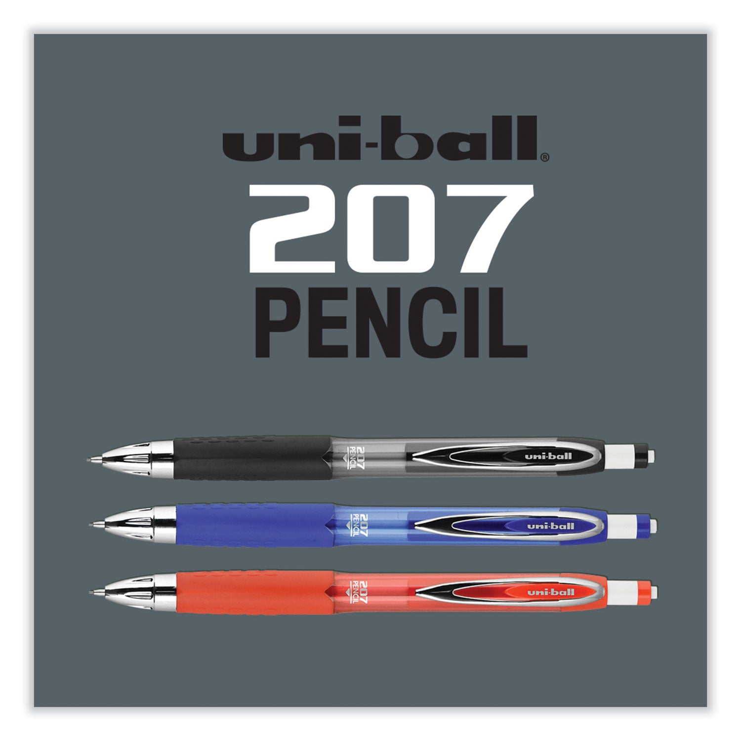 uniball® 207 Mechanical Pencil, 0.7 mm, HB (#2), Black Lead, Black Barrel, Dozen