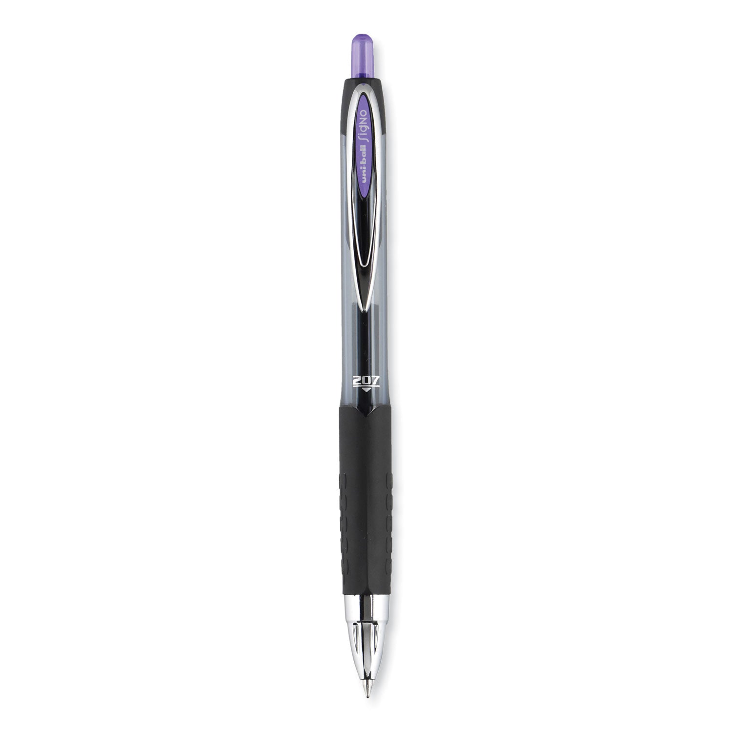 uniball® Signo 207 Gel Pen, Retractable, Medium 0.7 mm, Violet Ink, Smoke/Black/Violet Barrel, Dozen