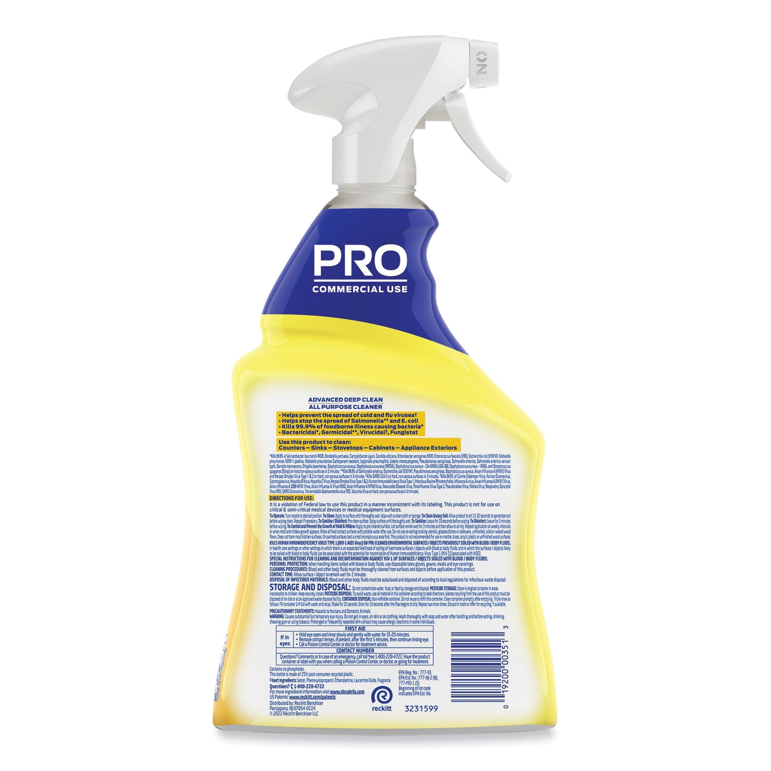 Professional LYSOL® Brand Advanced Deep Clean All Purpose Cleaner, Lemon Breeze, 32 oz Trigger Spray Bottle, 12/Carton