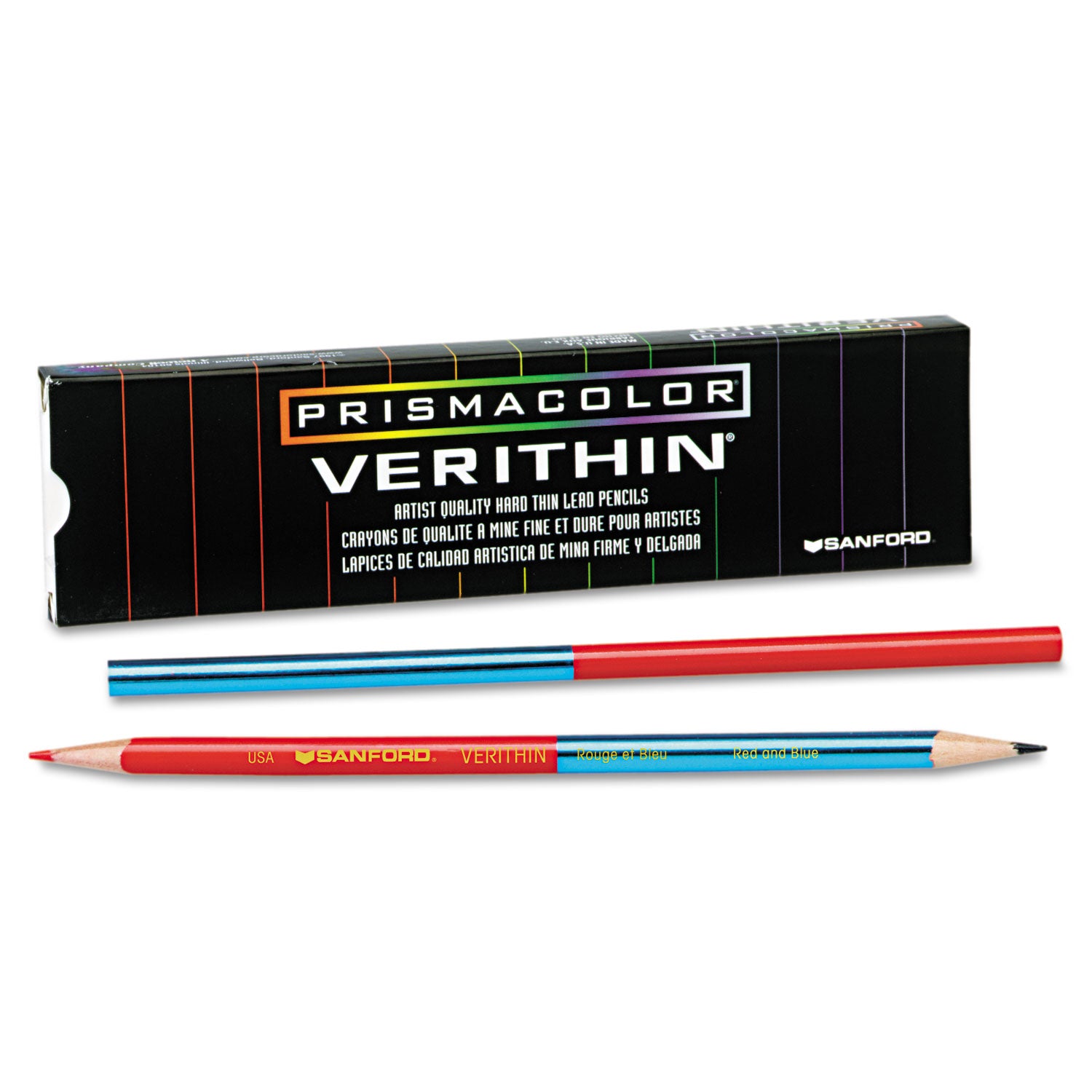 Verithin Dual-Ended Two-Color Pencils, 2 mm, Blue/Red Lead, Blue/Red Barrel, Dozen