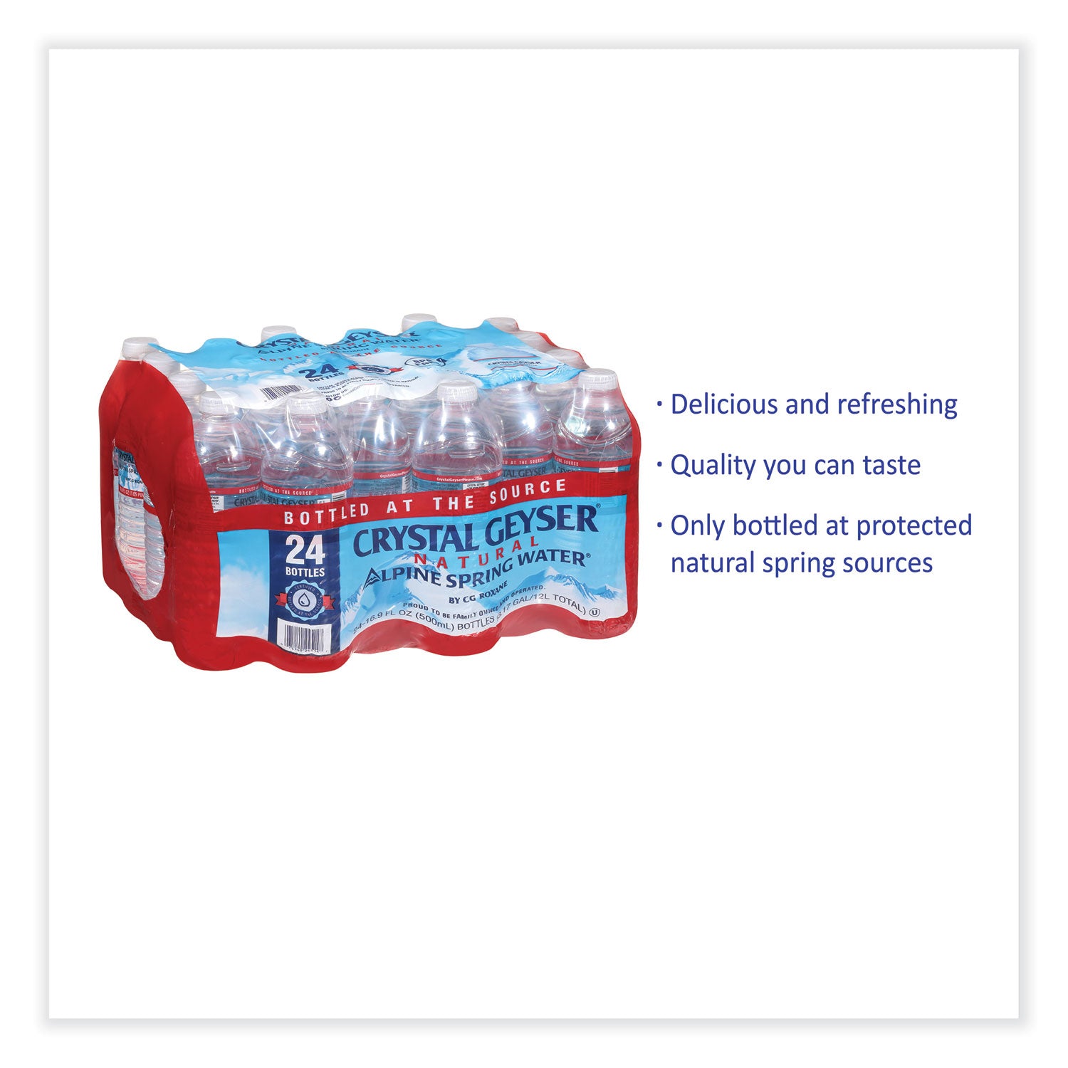 Crystal Geyser® Natural Alpine Spring Water, 16.9 oz Bottle, 24/Carton