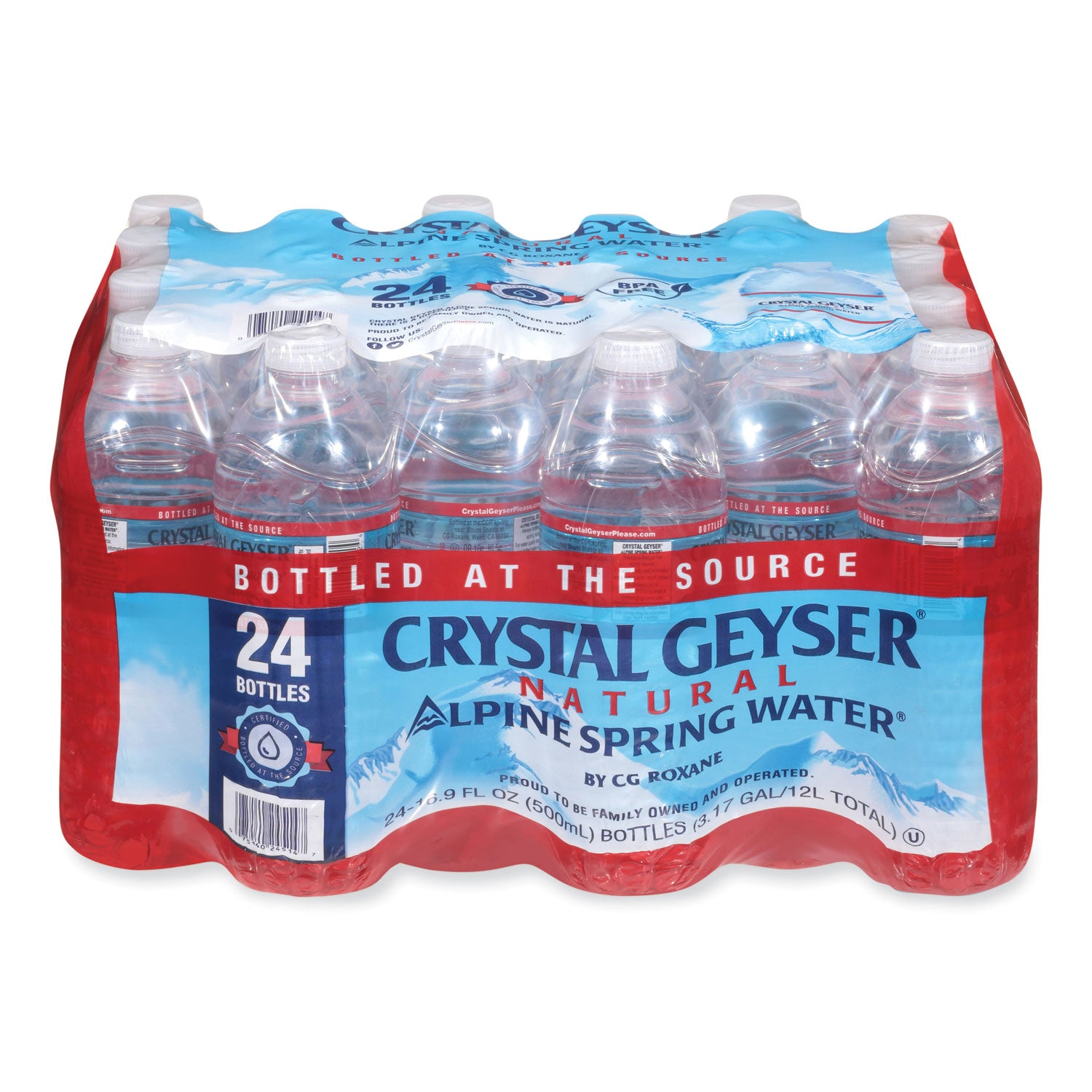 Crystal Geyser® Natural Alpine Spring Water, 16.9 oz Bottle, 24/Carton