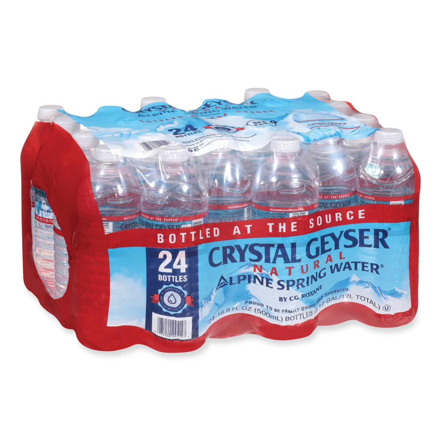 Crystal Geyser® Natural Alpine Spring Water, 16.9 oz Bottle, 24/Carton