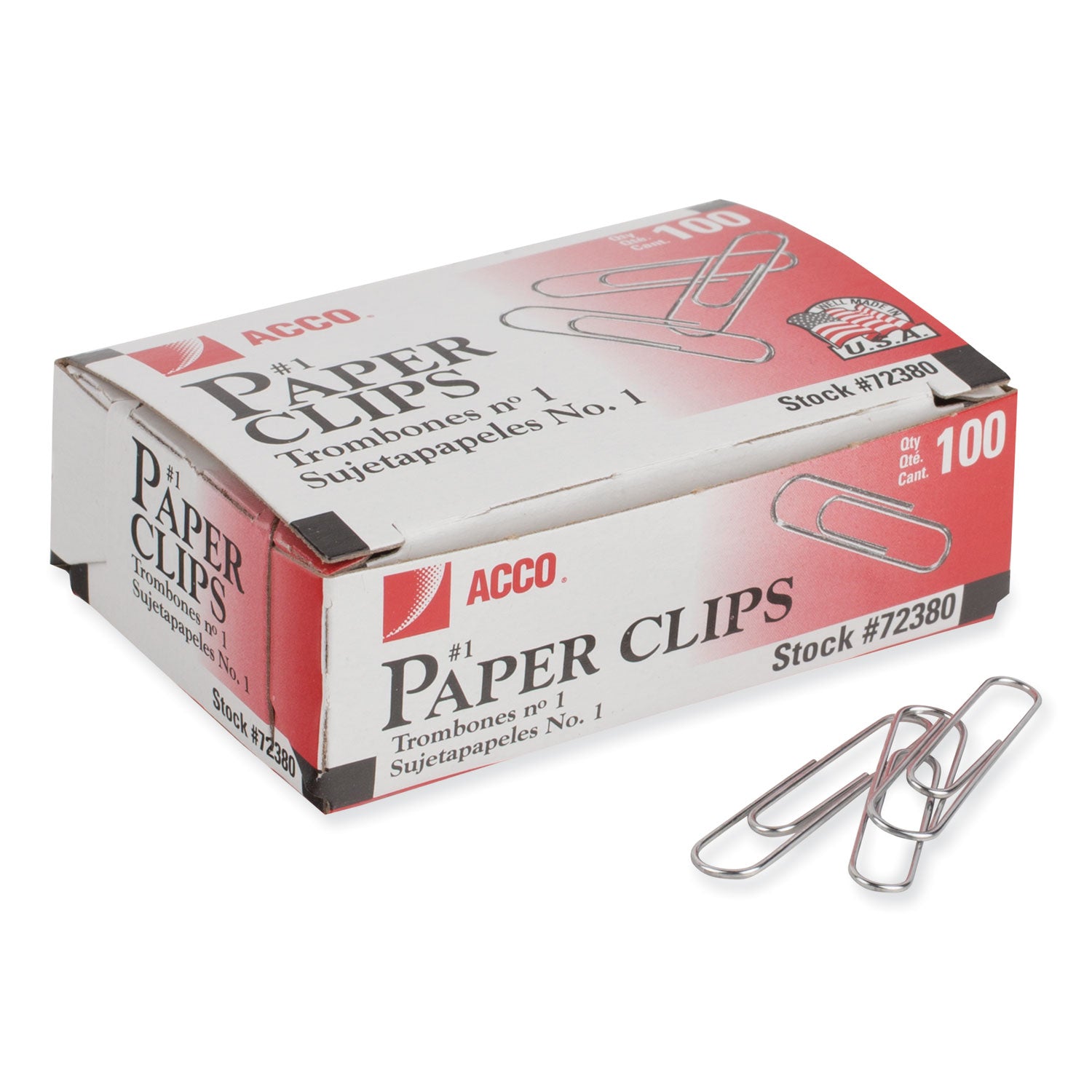 ACCO Paper Clips, #1, Smooth, Silver, 100 Clips/Box, 10 Boxes/Pack