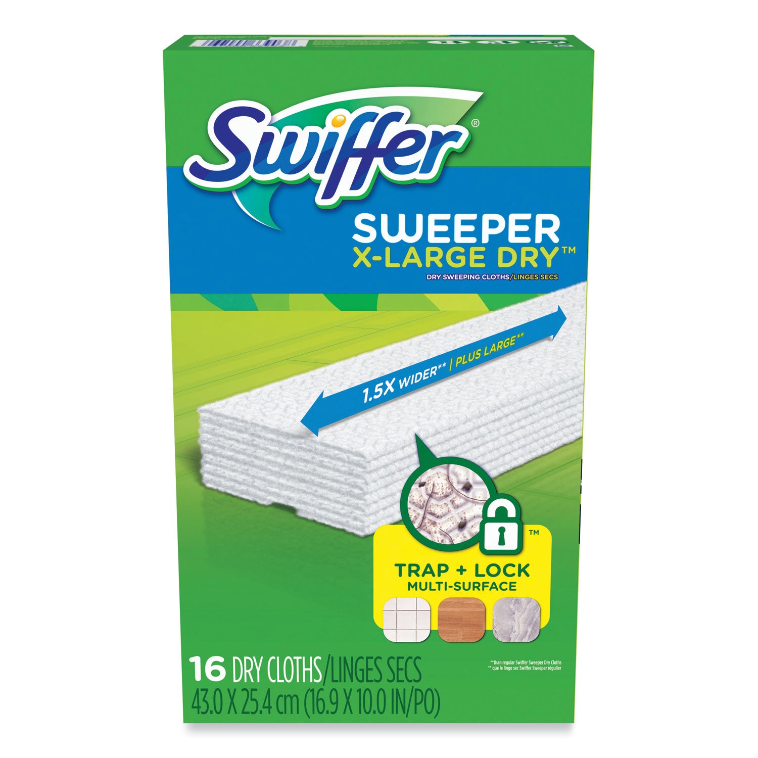 Swiffer® Sweeper XL Dry Refill Cloths, 16.9" x 9.8", White, 16/Box