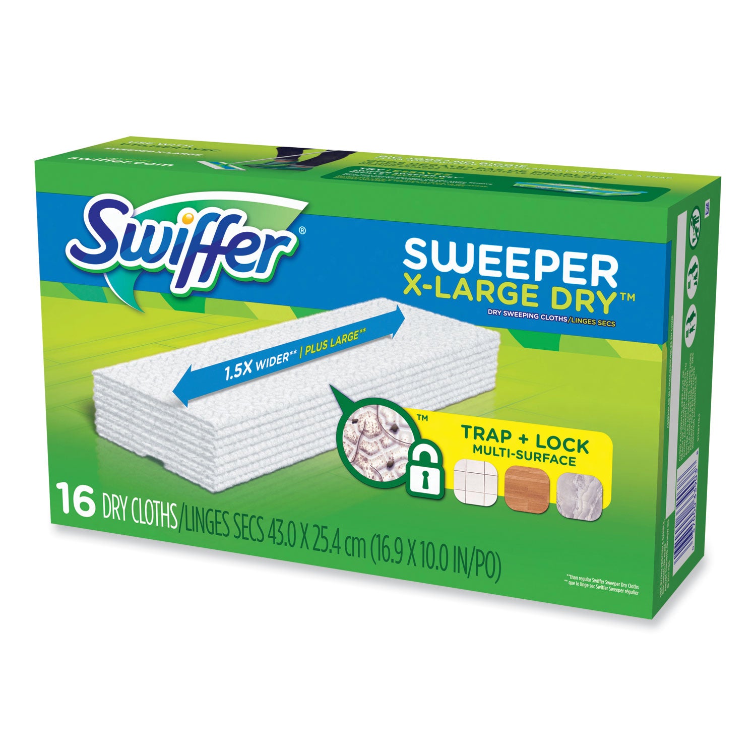 Swiffer® Sweeper XL Dry Refill Cloths, 16.9" x 9.8", White, 16/Box