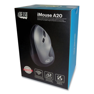iMouse A20 Antimicrobial Vertical Wireless Mouse, 2.4 GHz Frequency/33 ft Wireless Range, Right Hand Use, Black/Granite Flipcost Flipcost