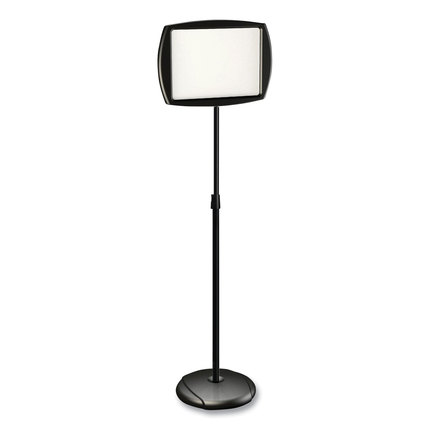 Floor Stand Sign Holder, Rectangle, 15 x 11, 66" High, White Surface, Black Steel Frame