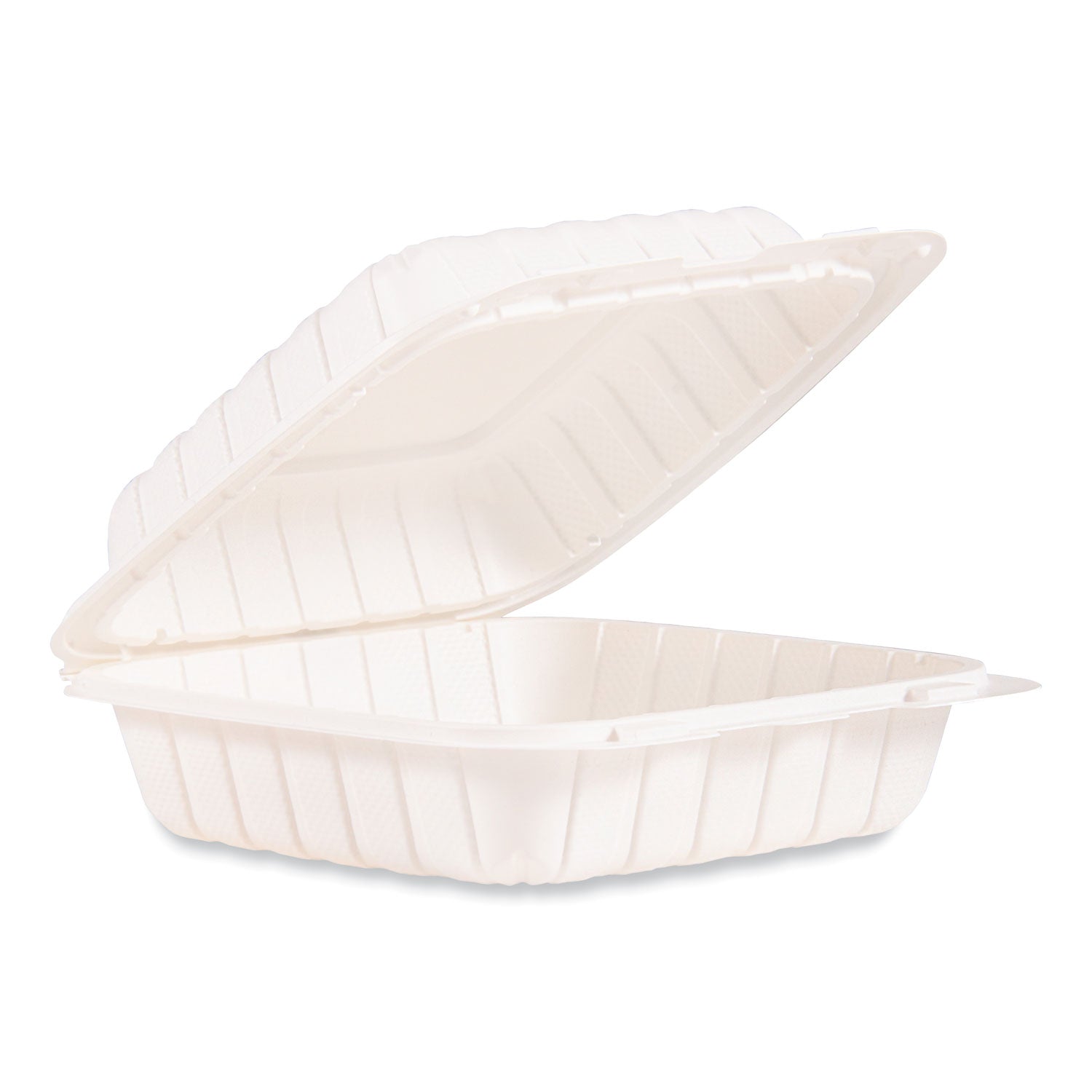 Dart® Hinged Lid Containers, Single Compartment, 8.25 x 8 x 3, White, Plastic, 150/Carton