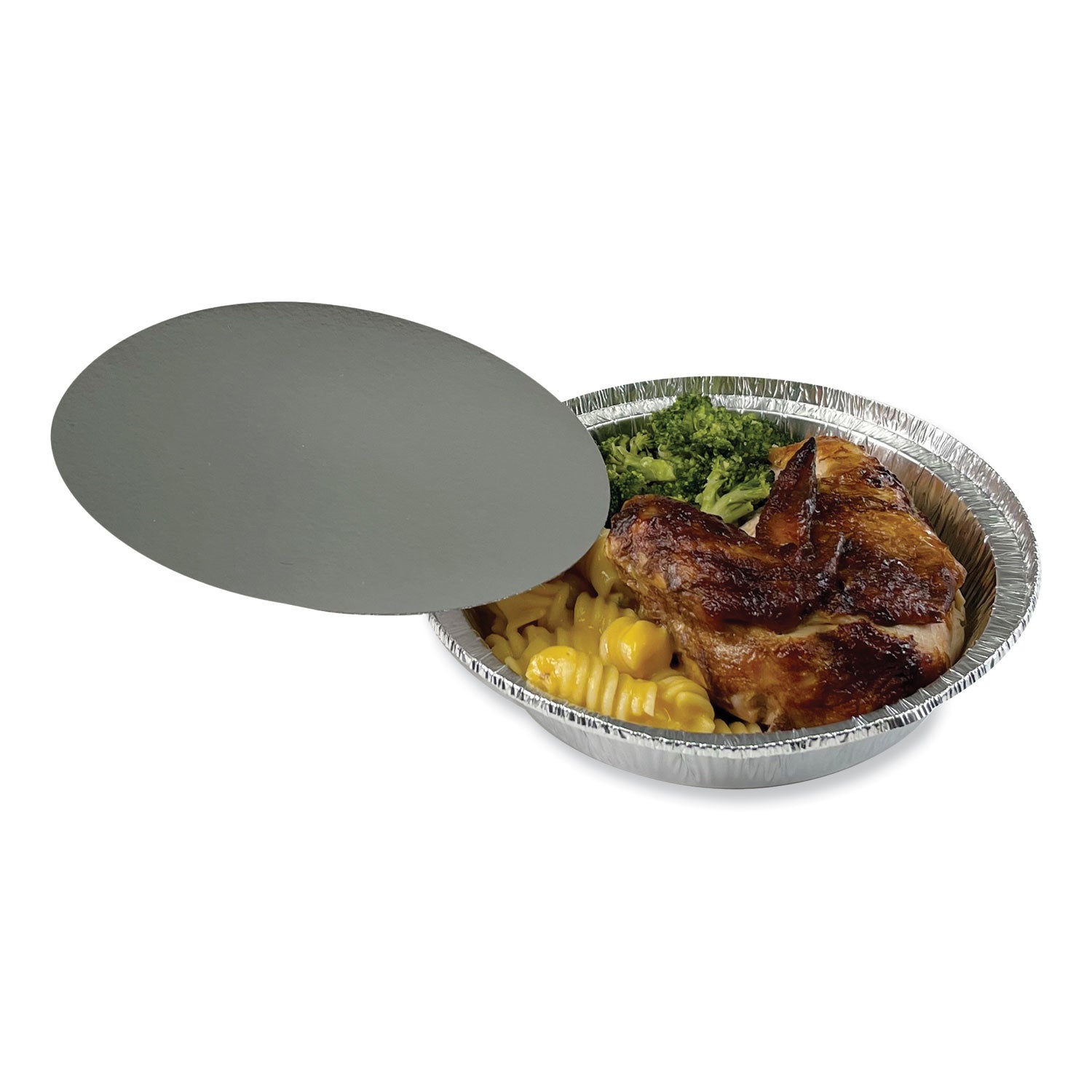 Boardwalk® Round Aluminum To-Go Container Lids, Flat Lid, 7", Silver, Paper, 500/Carton