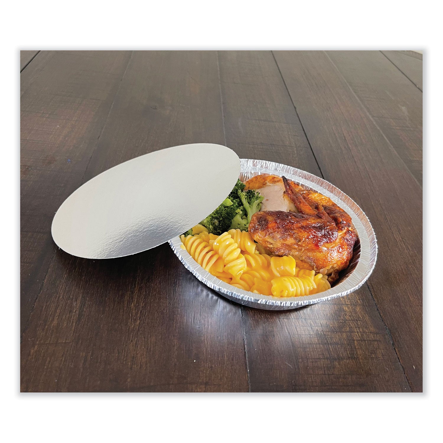 Boardwalk® Round Aluminum To-Go Container Lids, Flat Lid, 7", Silver, Paper, 500/Carton