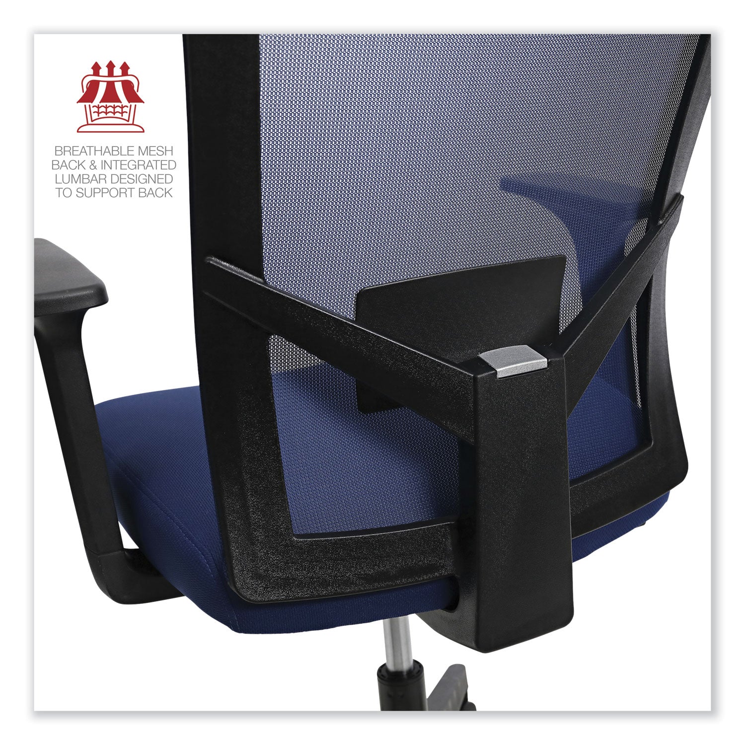 Workspace by Alera® Mesh Back Fabric Task Chair, Supports Up to 275 lb, 17.32" to 21.1" Seat Height, Navy Seat, Navy Back