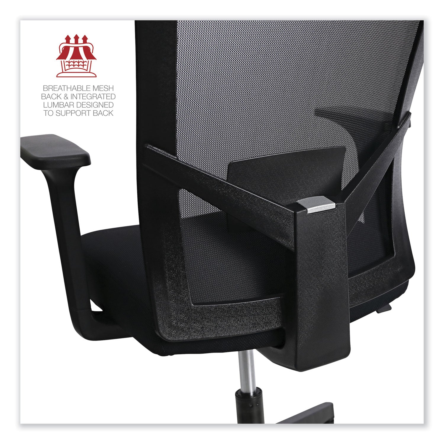 Workspace by Alera® Mesh Back Fabric Task Chair, Supports Up to 275 lb, 17.32" to 21.1" Seat Height, Black Seat, Black Back