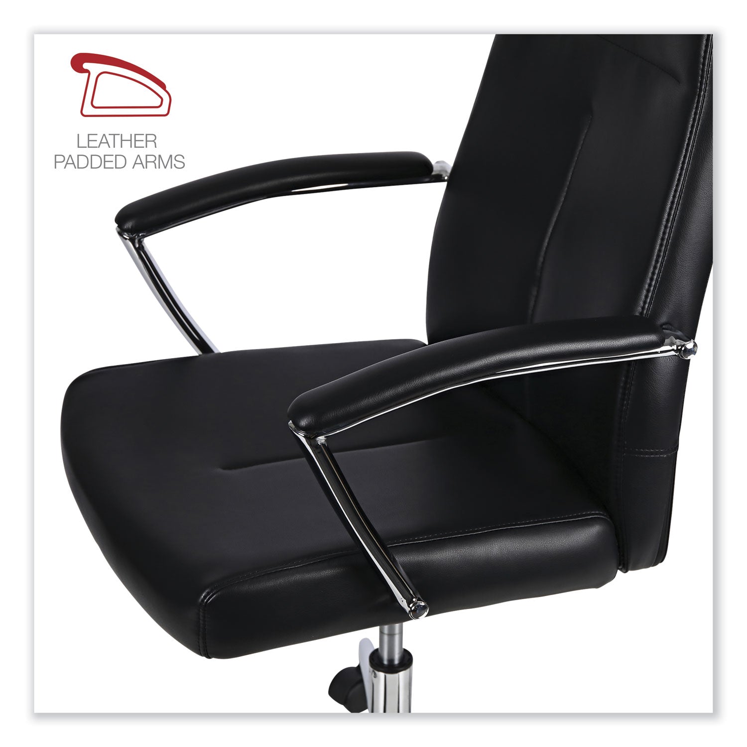 Workspace by Alera® Leather Task Chair, Supports Up to 275 lb, 18.19" to 21.93" Seat Height, Black Seat, Black Back