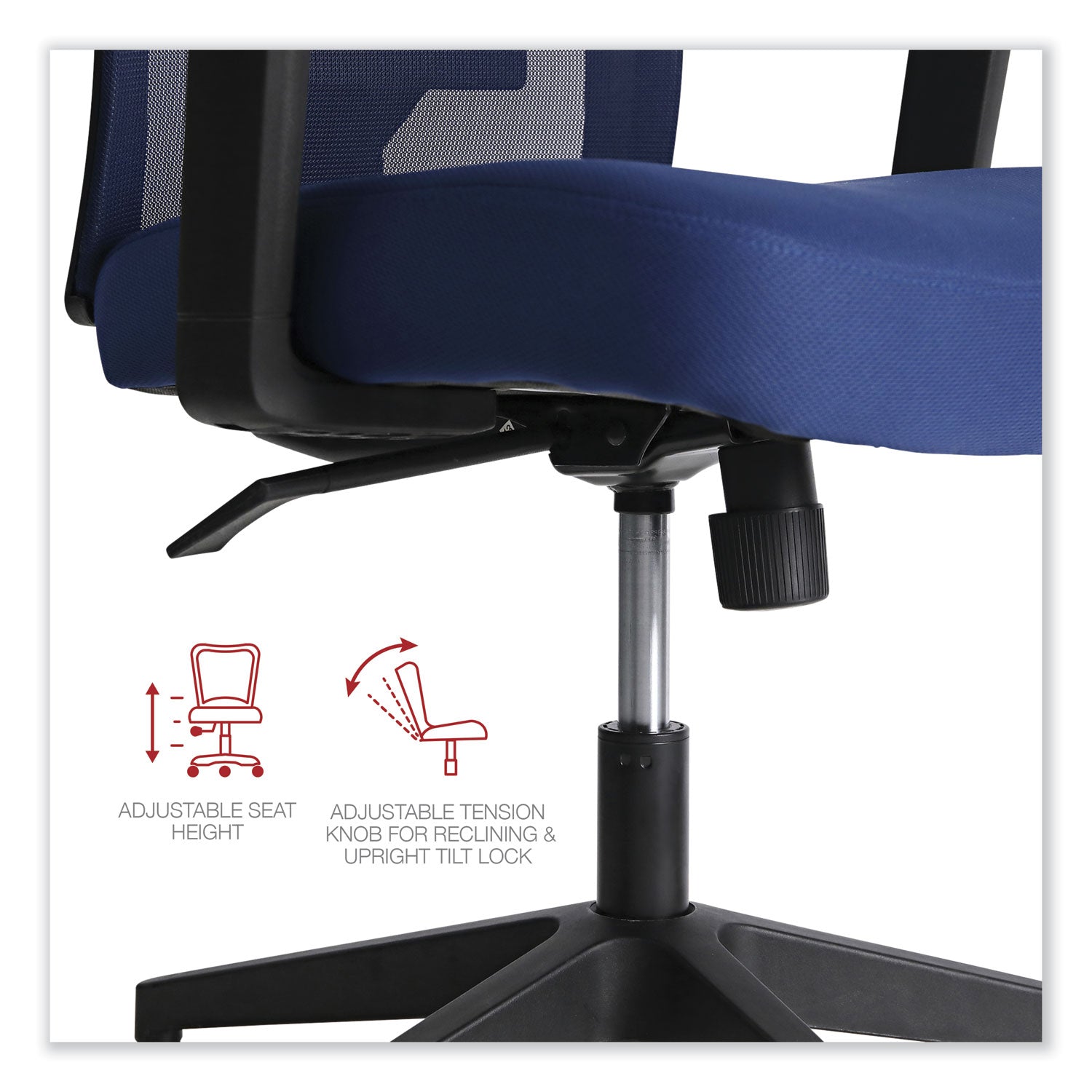 Workspace by Alera® Mesh Back Fabric Task Chair, Supports Up to 275 lb, 17.32" to 21.1" Seat Height, Navy Seat, Navy Back