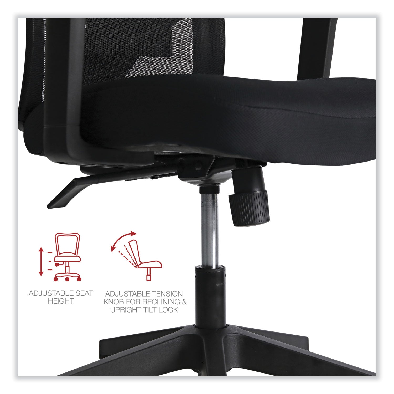 Workspace by Alera® Mesh Back Fabric Task Chair, Supports Up to 275 lb, 17.32" to 21.1" Seat Height, Black Seat, Black Back