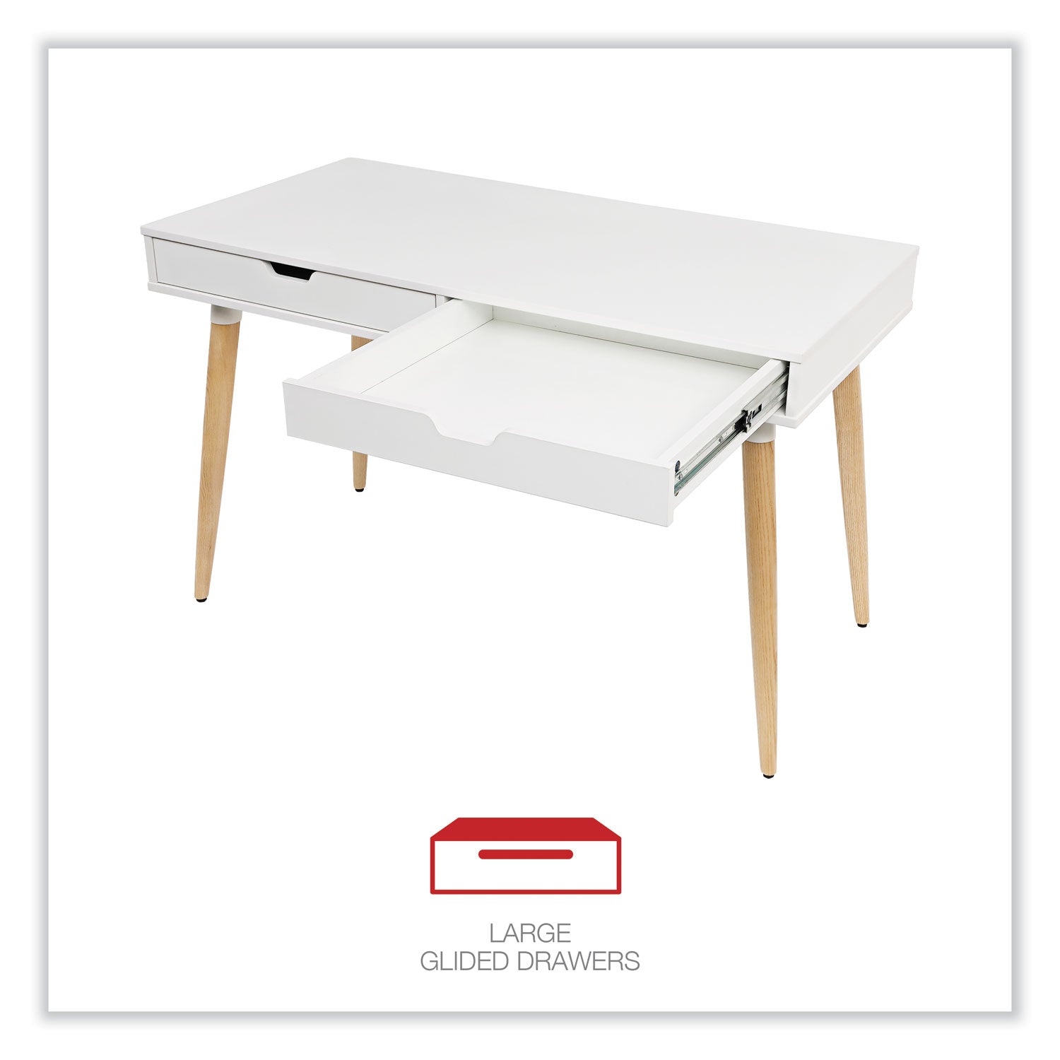 Workspace by Alera® Scandinavian Writing Desk, 47.24" x 23.62" x 29.53", White/Beigewood