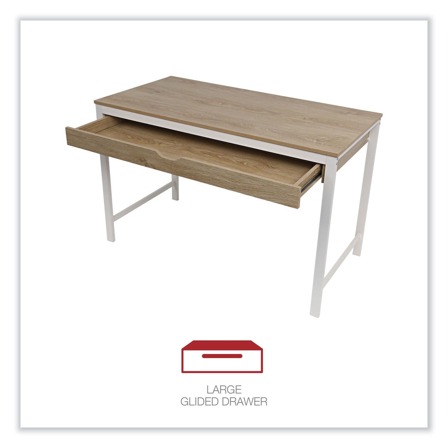 Workspace by Alera® Modern Writing Desk, 47.24" x 23.62" x 29.92", Beigewood/White