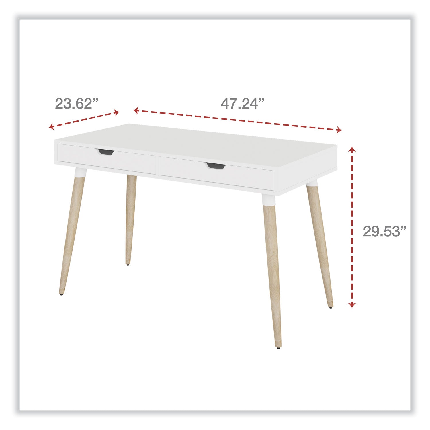 Workspace by Alera® Scandinavian Writing Desk, 47.24" x 23.62" x 29.53", White/Beigewood