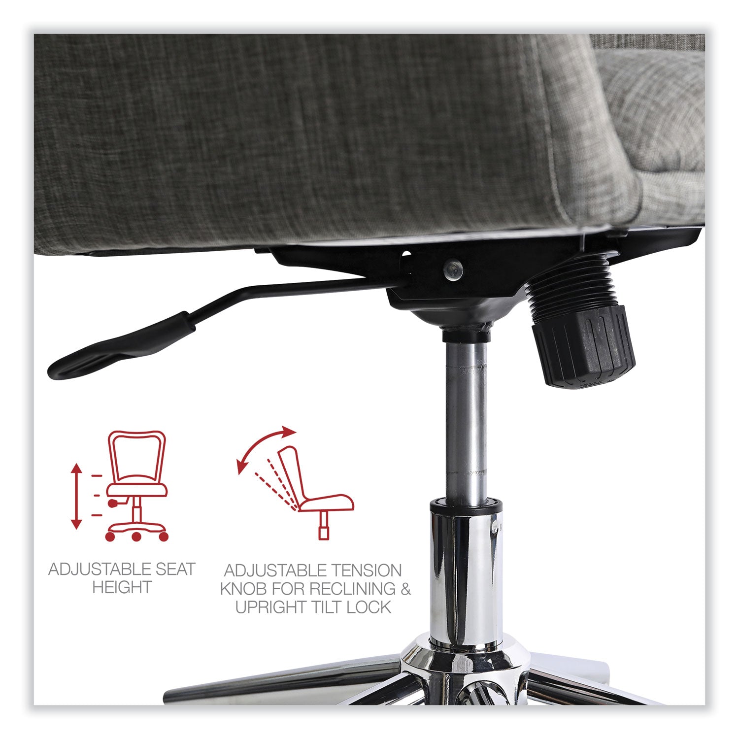 Workspace by Alera® Mid-Century Task Chair, Supports Up to 275 lb, 18.9" to 22.24" Seat Height, Gray Seat, Gray Back