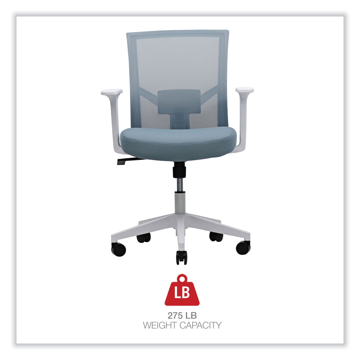 Workspace by Alera® Mesh Back Fabric Task Chair, Supports Up to 275 lb, 17.32" to 21.1" Seat Height, Seafoam Blue Seat/Back