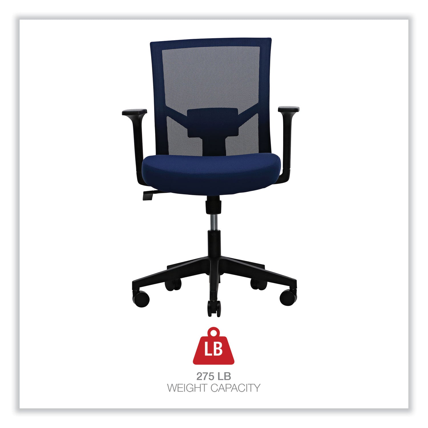 Workspace by Alera® Mesh Back Fabric Task Chair, Supports Up to 275 lb, 17.32" to 21.1" Seat Height, Navy Seat, Navy Back