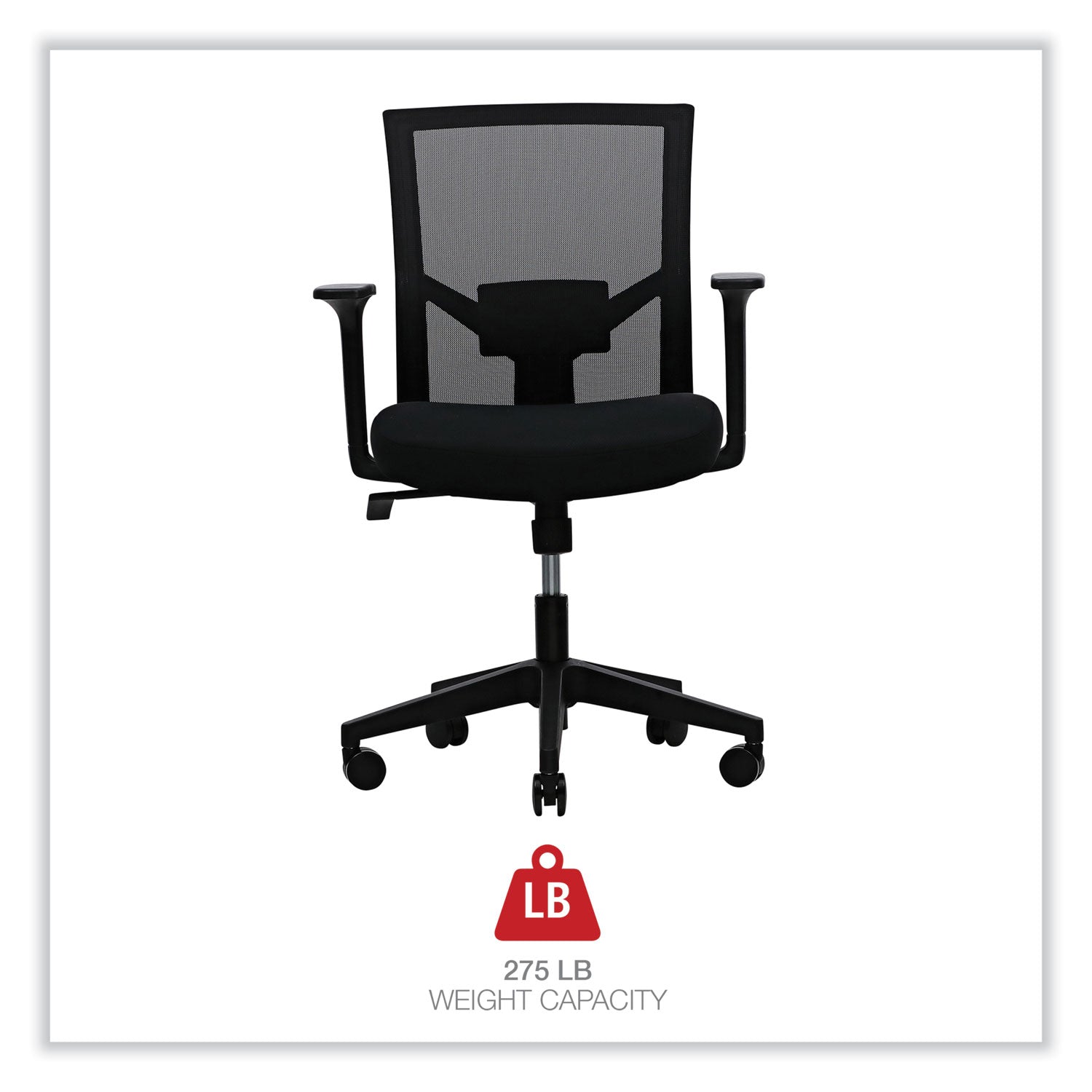 Workspace by Alera® Mesh Back Fabric Task Chair, Supports Up to 275 lb, 17.32" to 21.1" Seat Height, Black Seat, Black Back