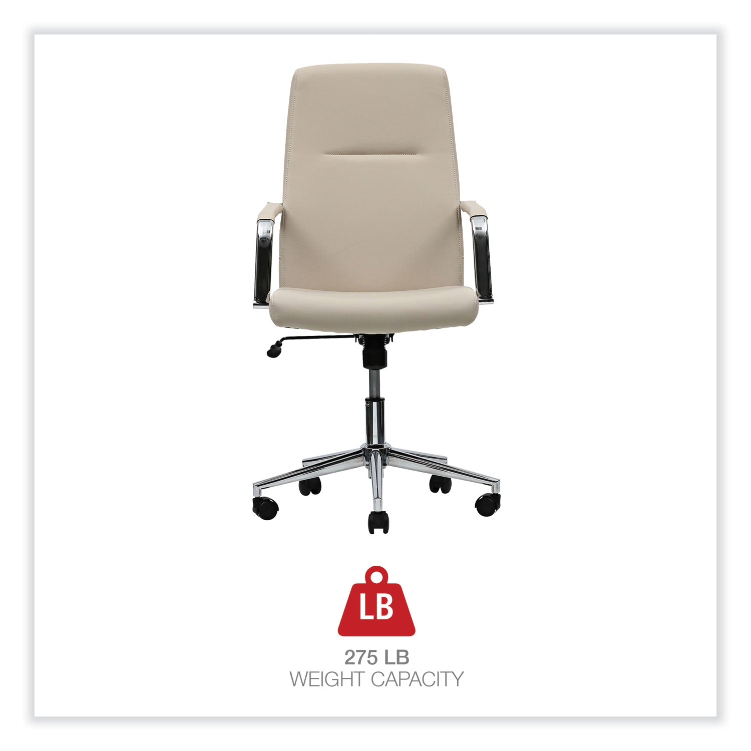 Workspace by Alera® Leather Task Chair, Supports Up to 275 lb, 18.19" to 21.93" Seat Height, White Seat, White Back