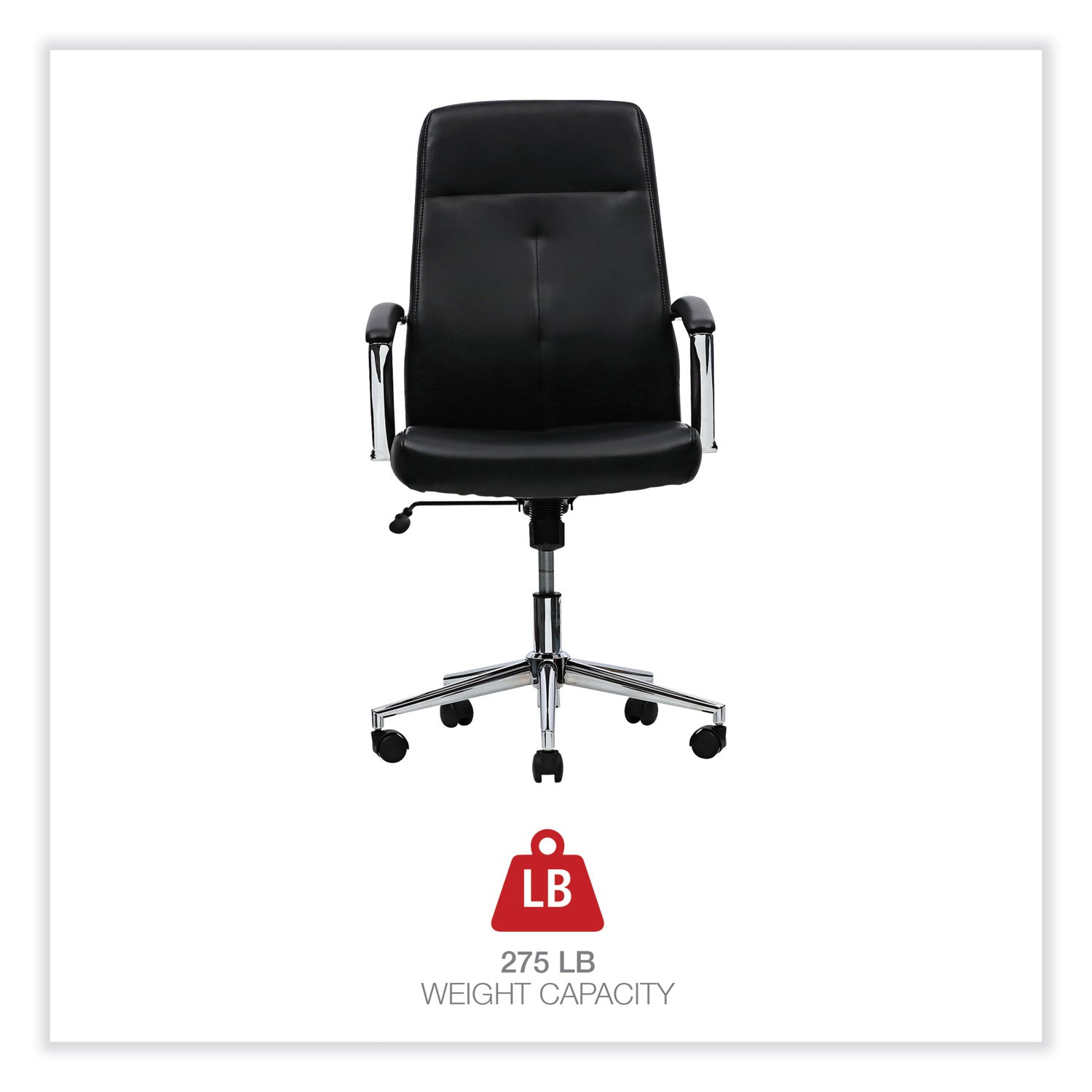 Workspace by Alera® Leather Task Chair, Supports Up to 275 lb, 18.19" to 21.93" Seat Height, Black Seat, Black Back