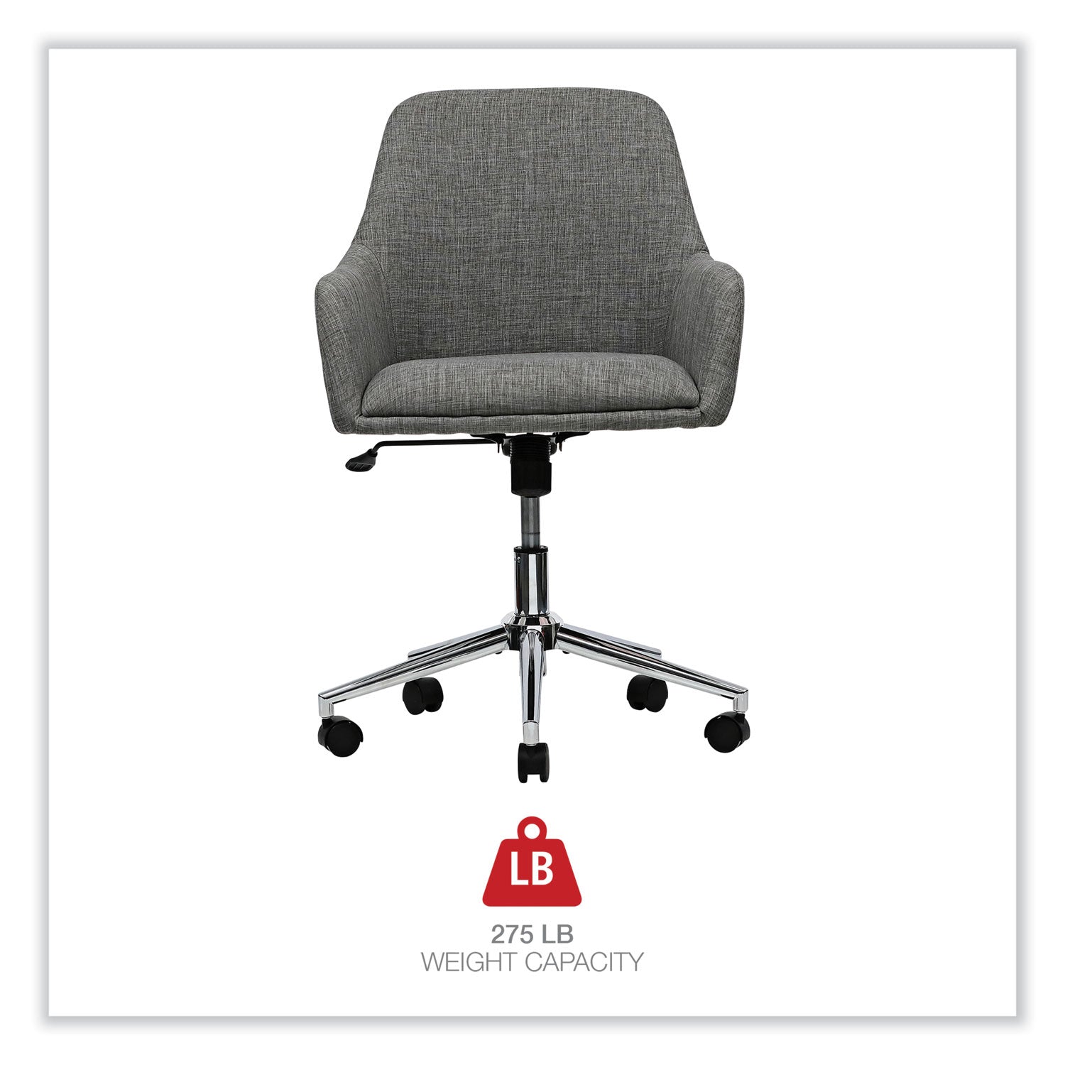 Workspace by Alera® Mid-Century Task Chair, Supports Up to 275 lb, 18.9" to 22.24" Seat Height, Gray Seat, Gray Back