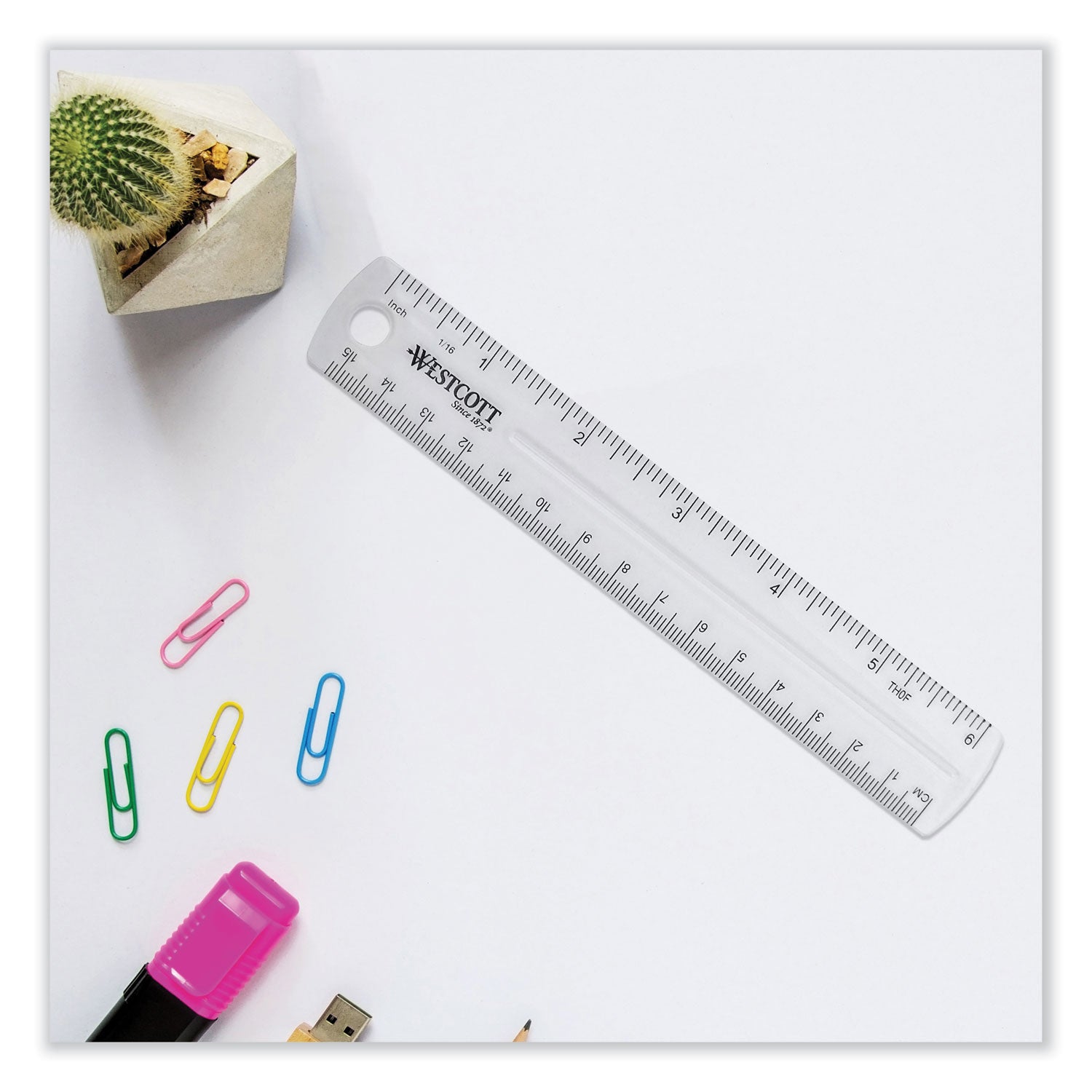 Westcott® Clear Flexible Acrylic Ruler, Standard/Metric, 6" (15 cm) Long, Clear, 12/Box