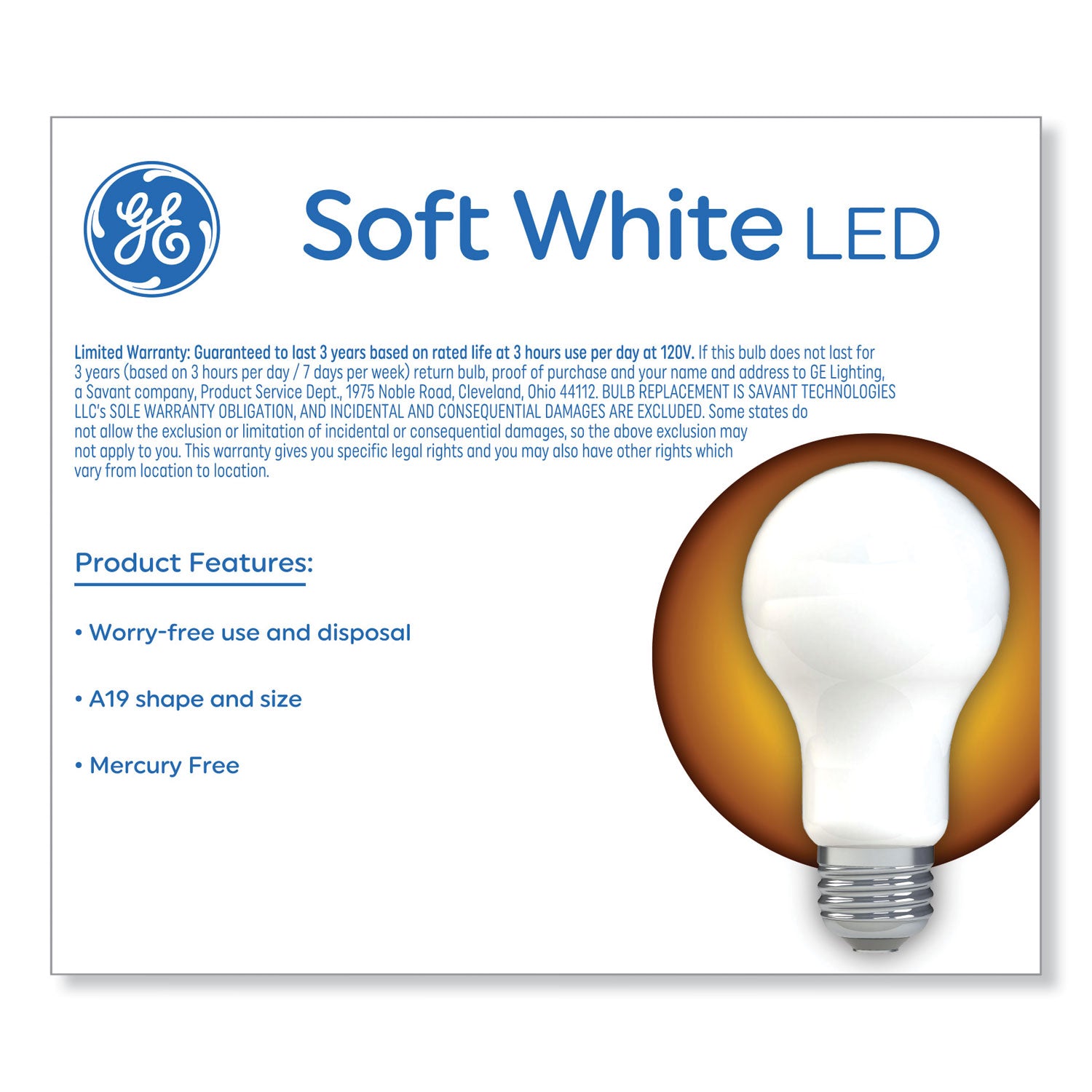 GE Classic LED Non-Dim A19 Light Bulb, 8 W, Soft White, 2/Pack