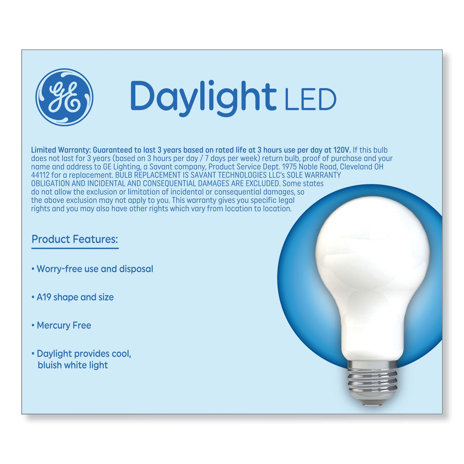 GE Classic LED Non-Dim A19 Light Bulb, 9 W, Daylight, 2/Pack