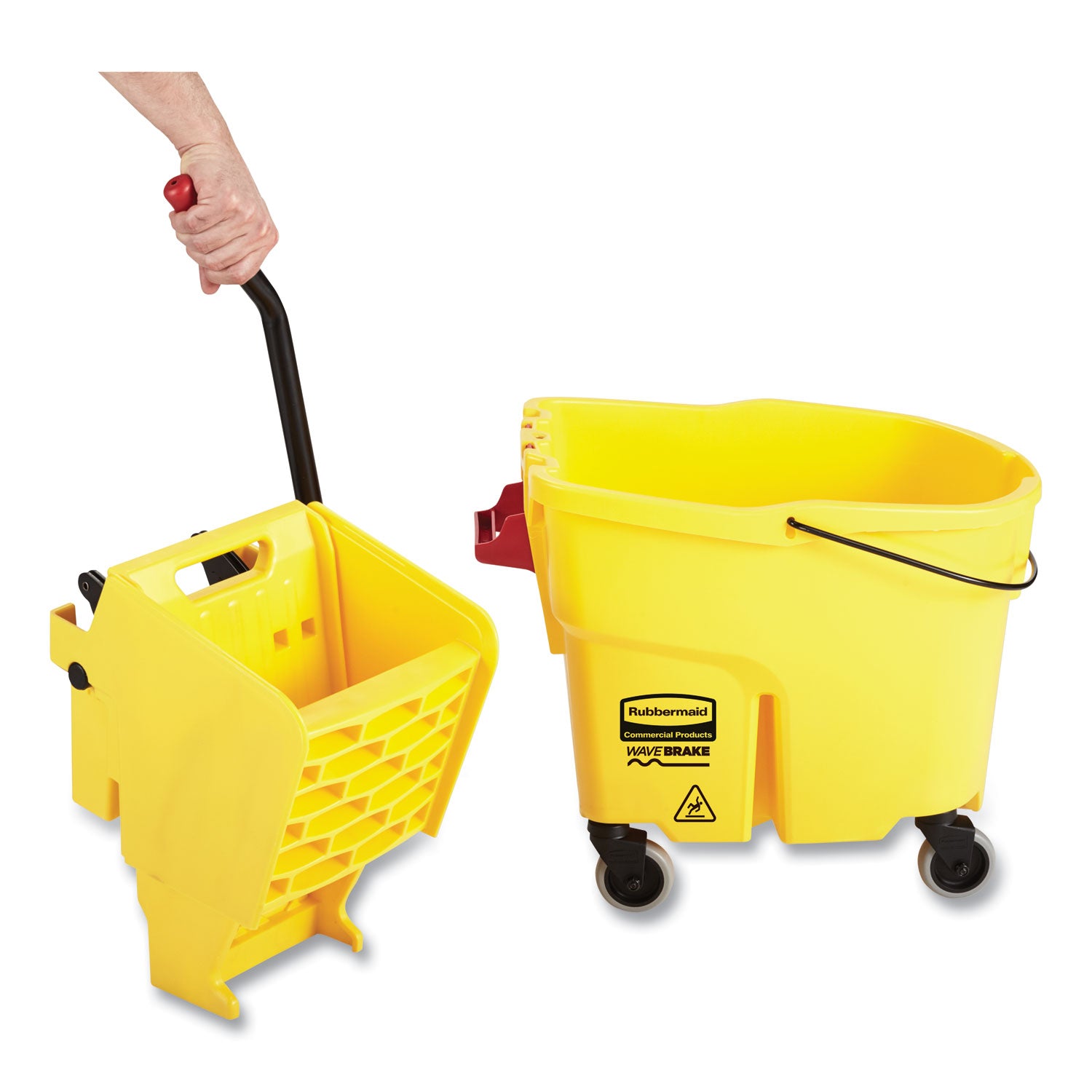 Rubbermaid® Commercial WaveBrake 2.0 Bucket/Wringer Combos, Side-Press, 44 qt, Plastic, Yellow