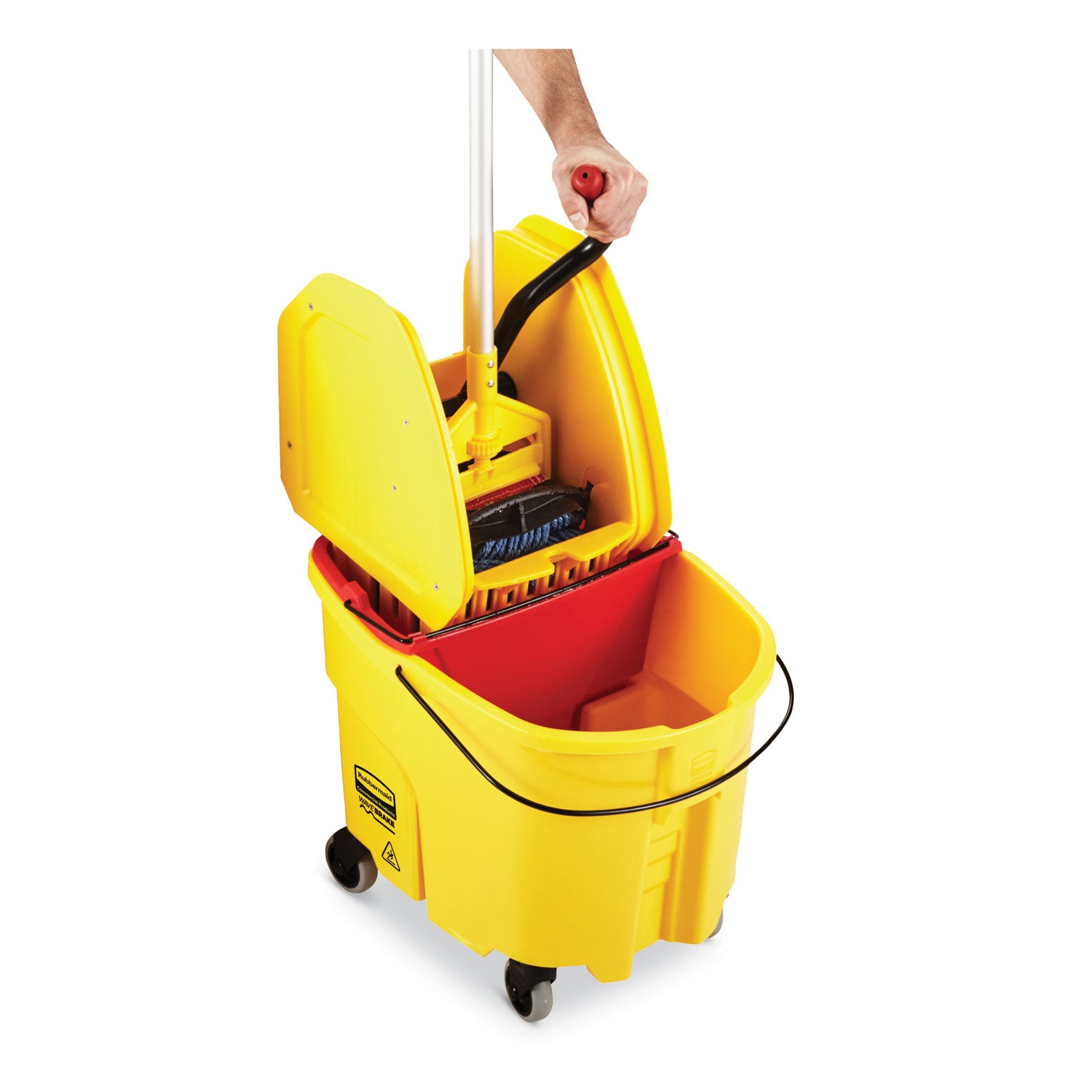 Rubbermaid® Commercial WaveBrake 2.0 Bucket/Wringer Combos, Down-Press, 35 qt, Plastic, Yellow