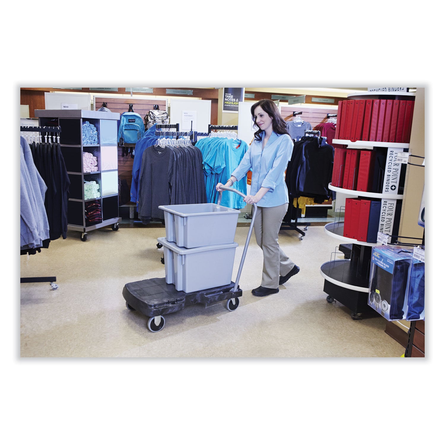 Rubbermaid® Commercial Triple Trolley Platform Truck with Angled-Loop Handle, 500 lb Capacity, 20.5 x 32.5 x 35, Black