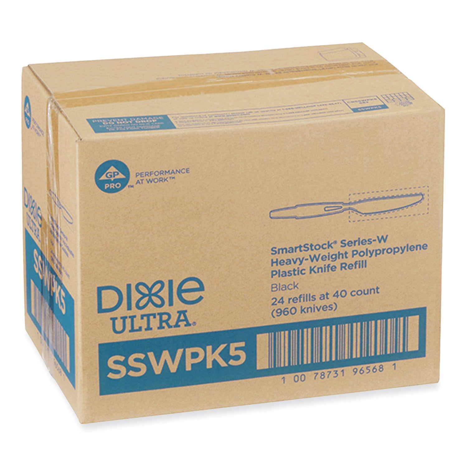 Dixie® SmartStock Wrapped Heavy-Weight Cutlery Refill, Knife, Black, 960/Carton