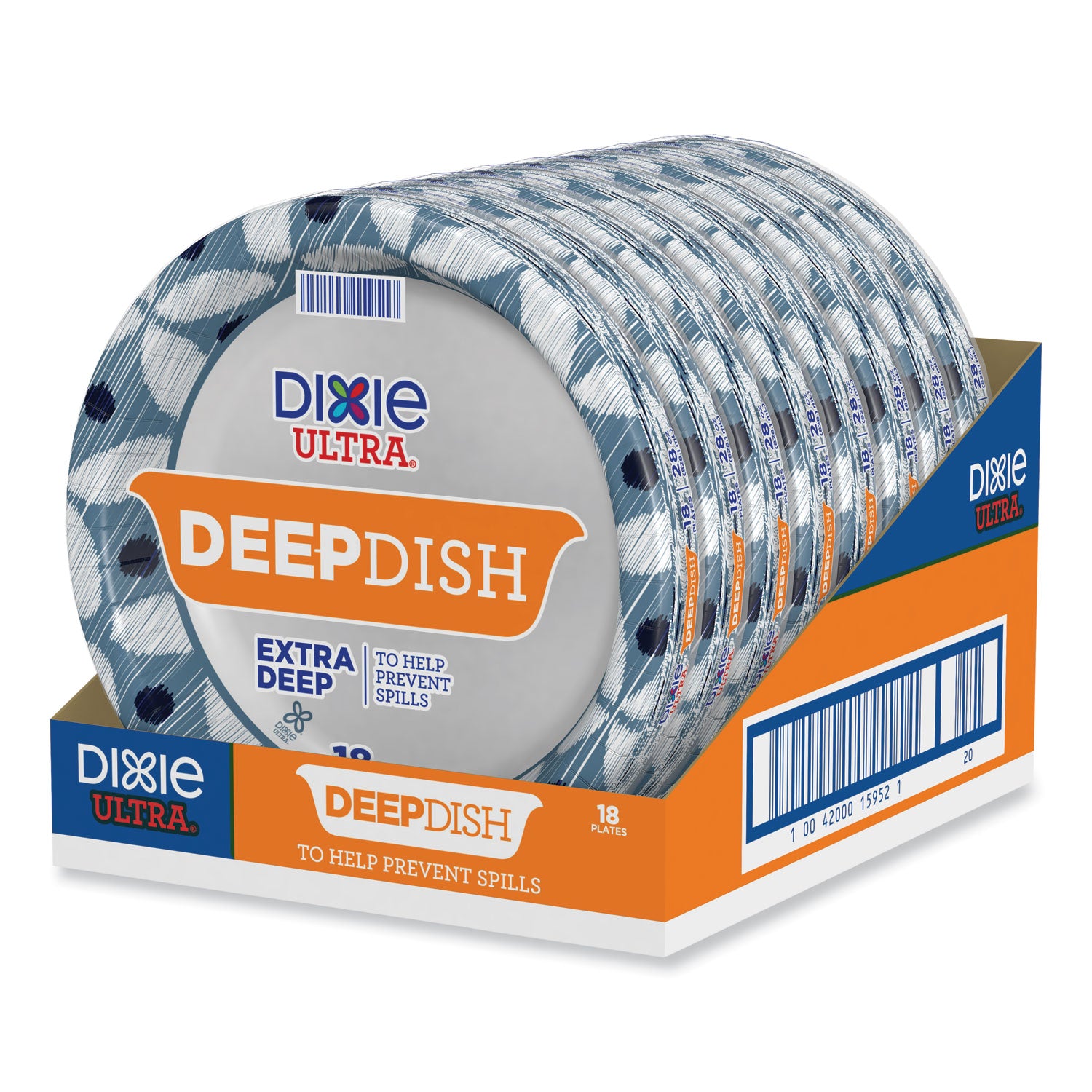 Deep Dish Paper Plate, 9.56" dia, Blue/Yellow, 18/Pack