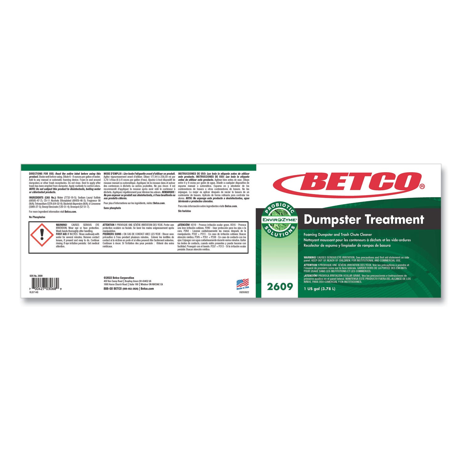 Betco® Dumpster Treatment, Mango Scent, 1 gal Bottle, 4/Carton