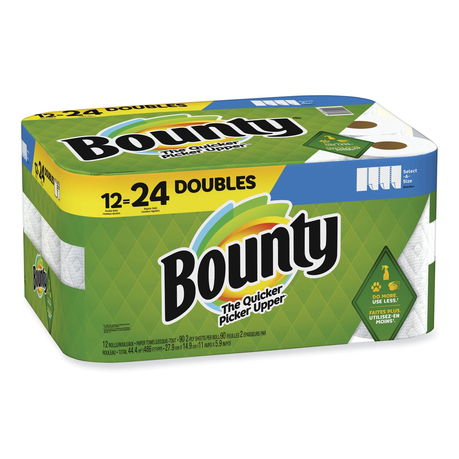 Bounty® Select-a-Size Kitchen Roll Paper Towels, 2-Ply, 5.9 x 11, White, 90 Sheets/Double Roll, 12 Rolls/Carton